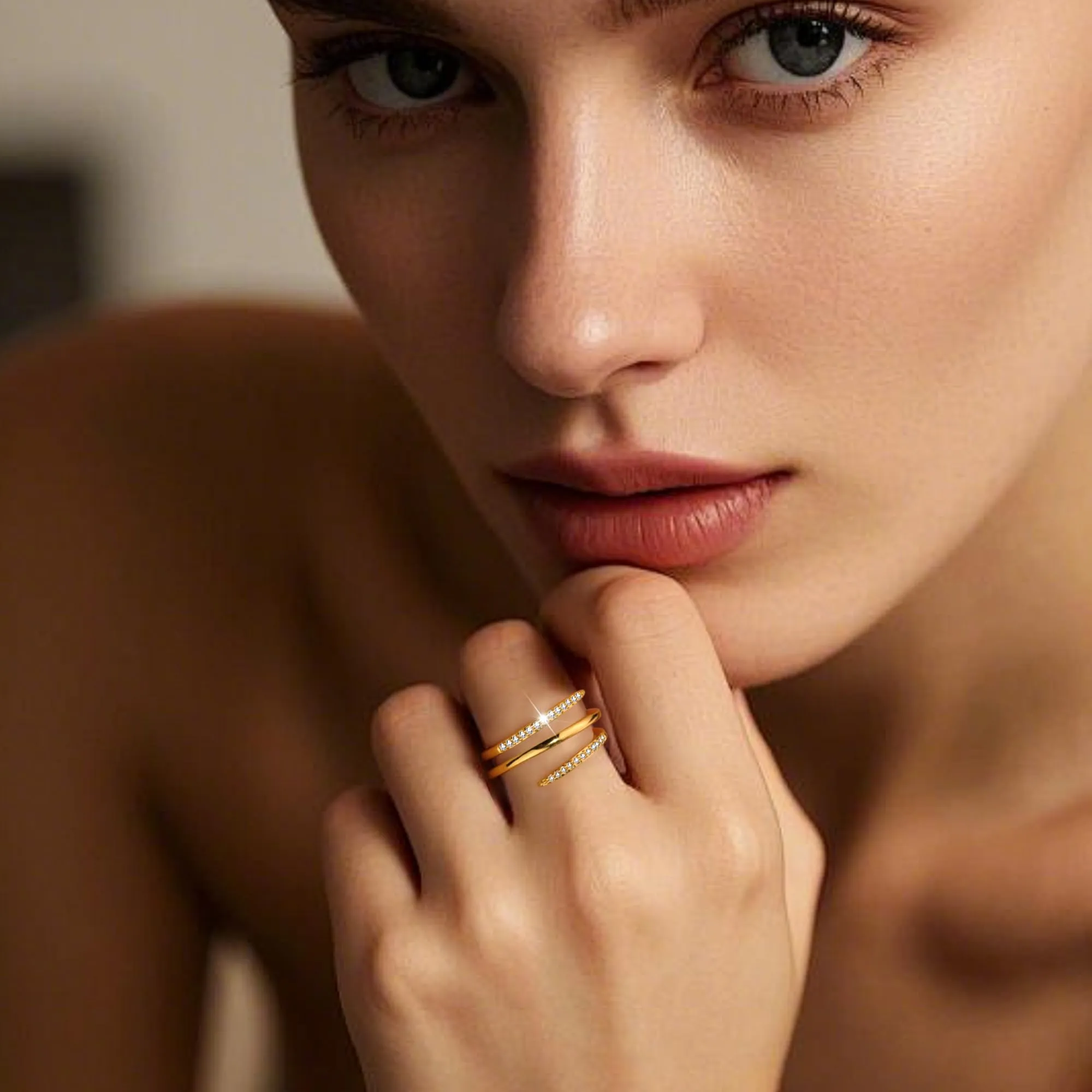 ALEXCRAFT Anello in Oro 14K Placcato a Spirale Regolabile con Zirconi per Donna - immagine 2