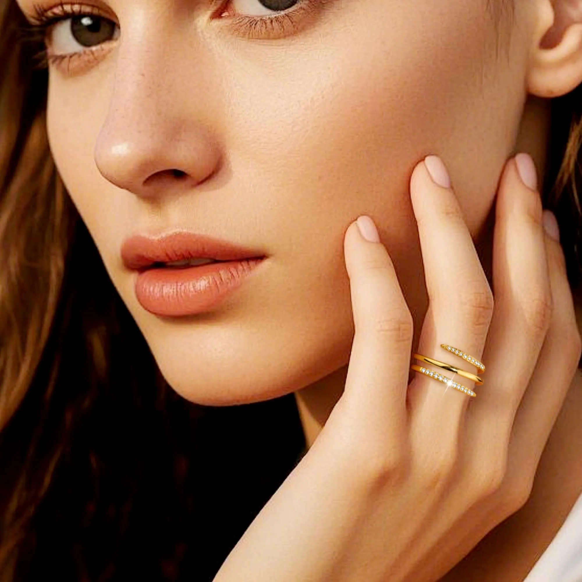 ALEXCRAFT Anello in Oro 14K Placcato a Spirale Regolabile con Zirconi per Donna - immagine 3