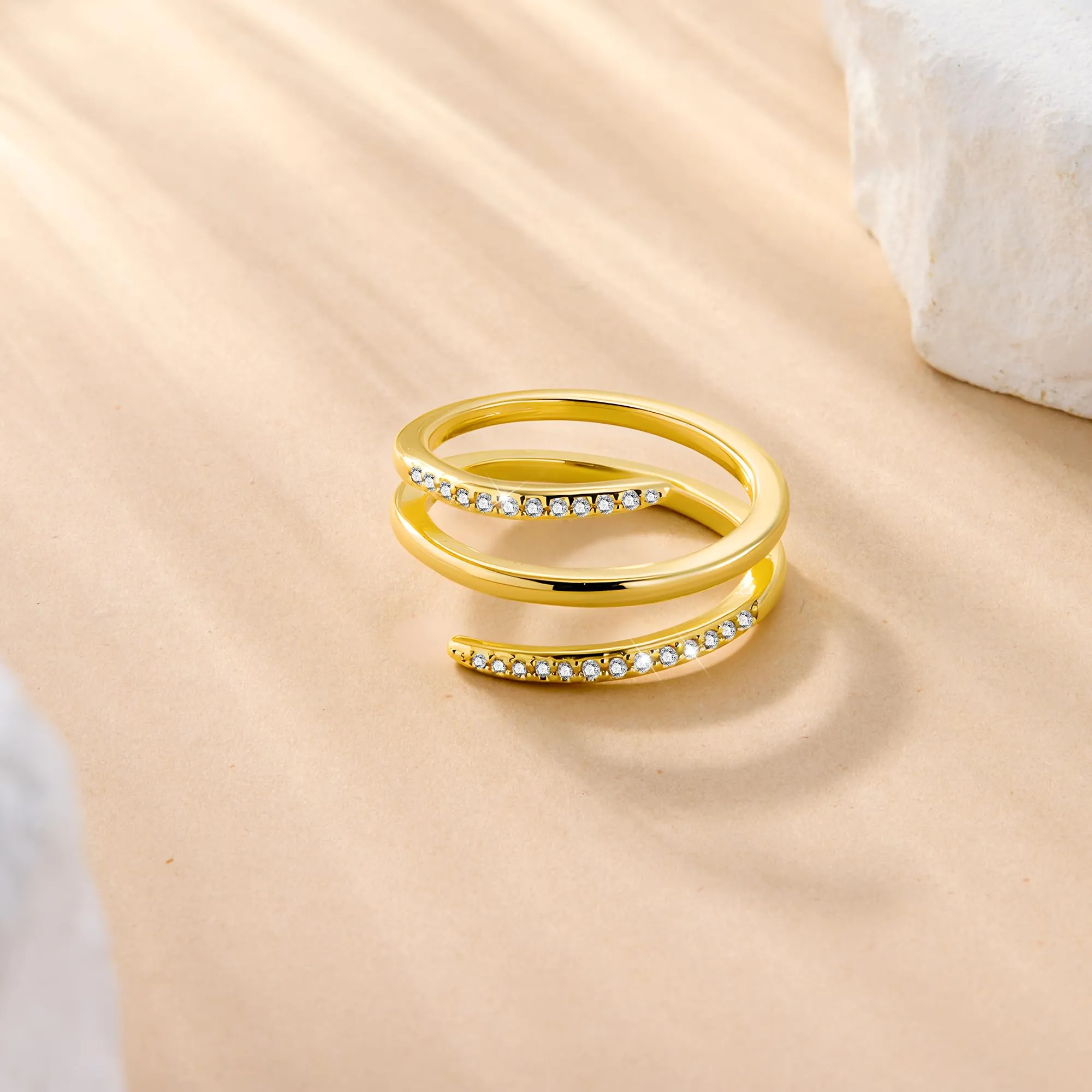 ALEXCRAFT Anello in Oro 14K Placcato a Spirale Regolabile con Zirconi per Donna - immagine 4
