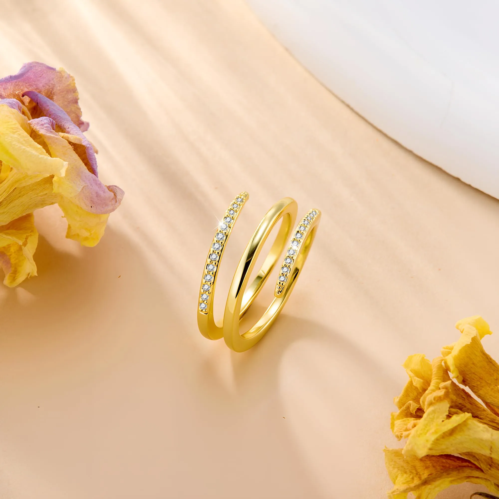 ALEXCRAFT Anello in Oro 14K Placcato a Spirale Regolabile con Zirconi per Donna - immagine 5
