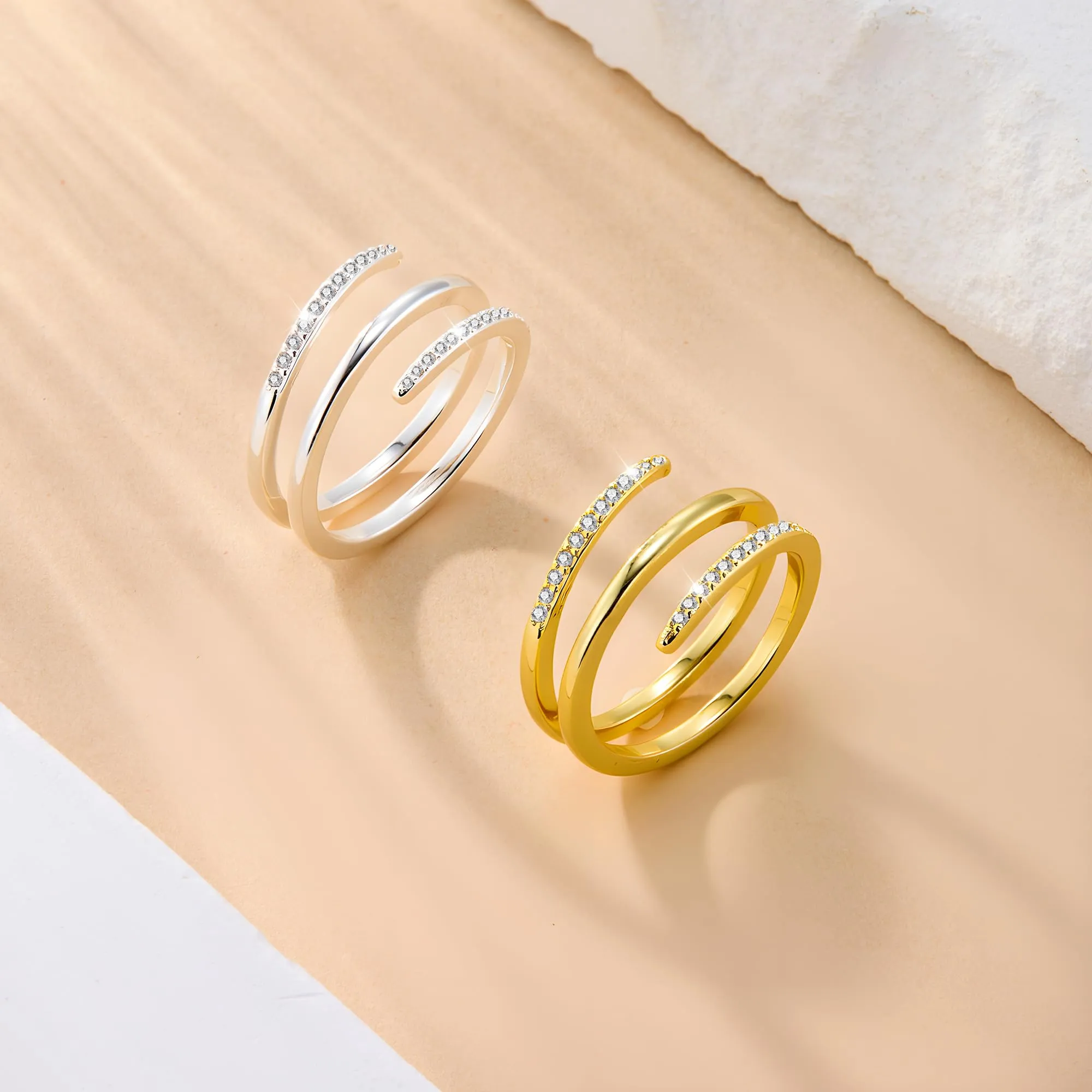 ALEXCRAFT Anello in Oro 14K Placcato a Spirale Regolabile con Zirconi per Donna - immagine 6
