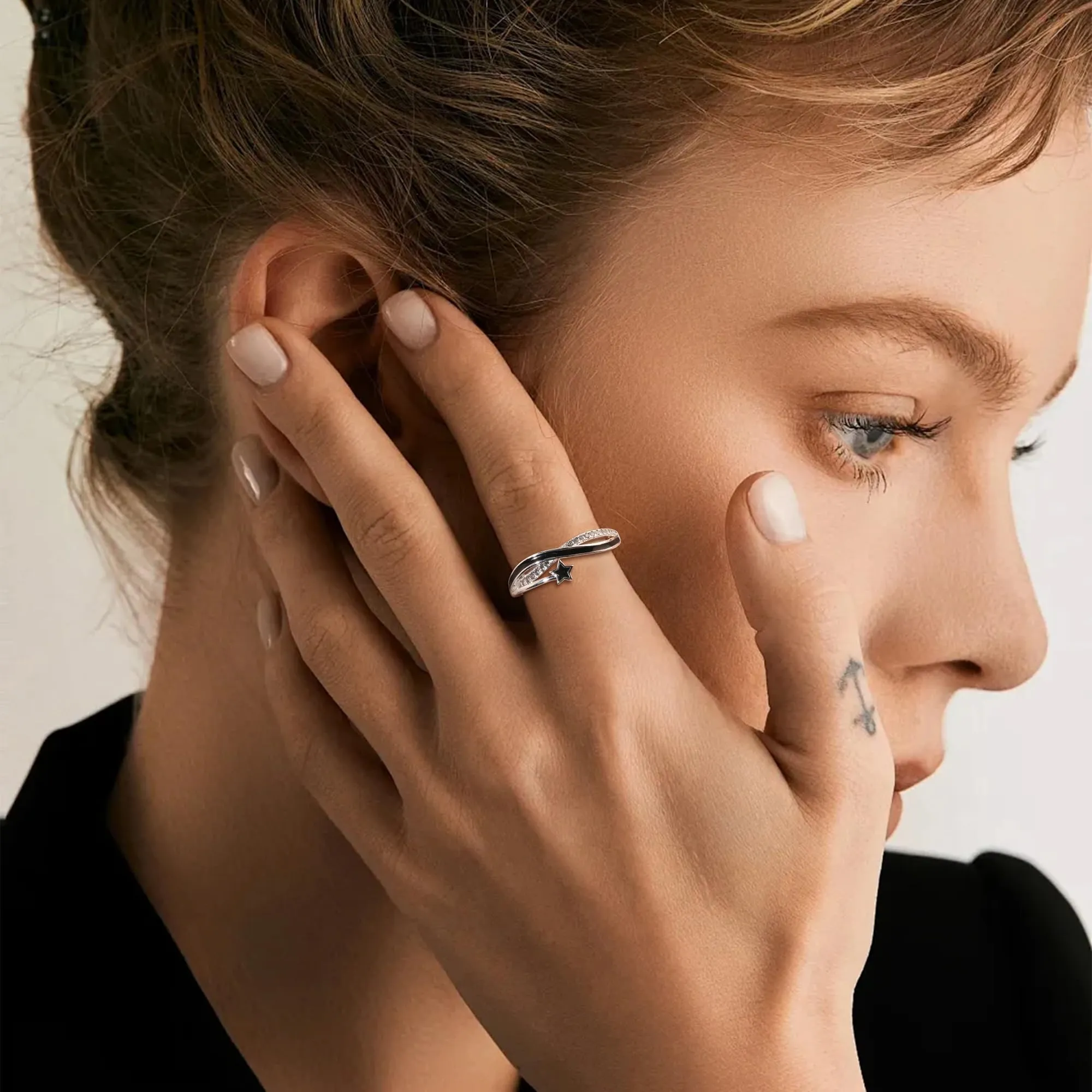 ALEXCRAFT Anello in Argento con Zirconi Regolabile Vintage Impilabile per Donna - immagine 3