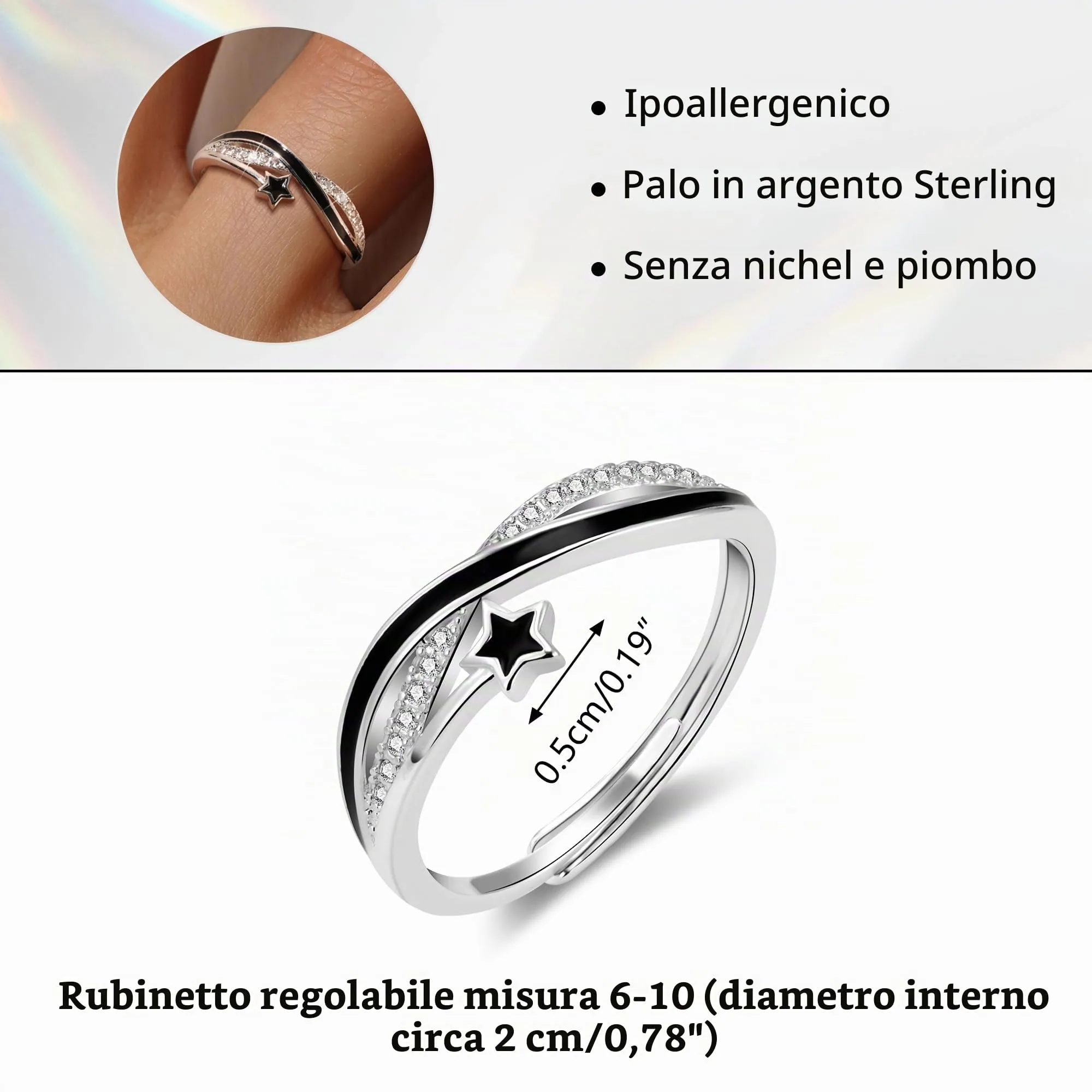 ALEXCRAFT Anello in Argento con Zirconi Regolabile Vintage Impilabile per Donna - immagine 6