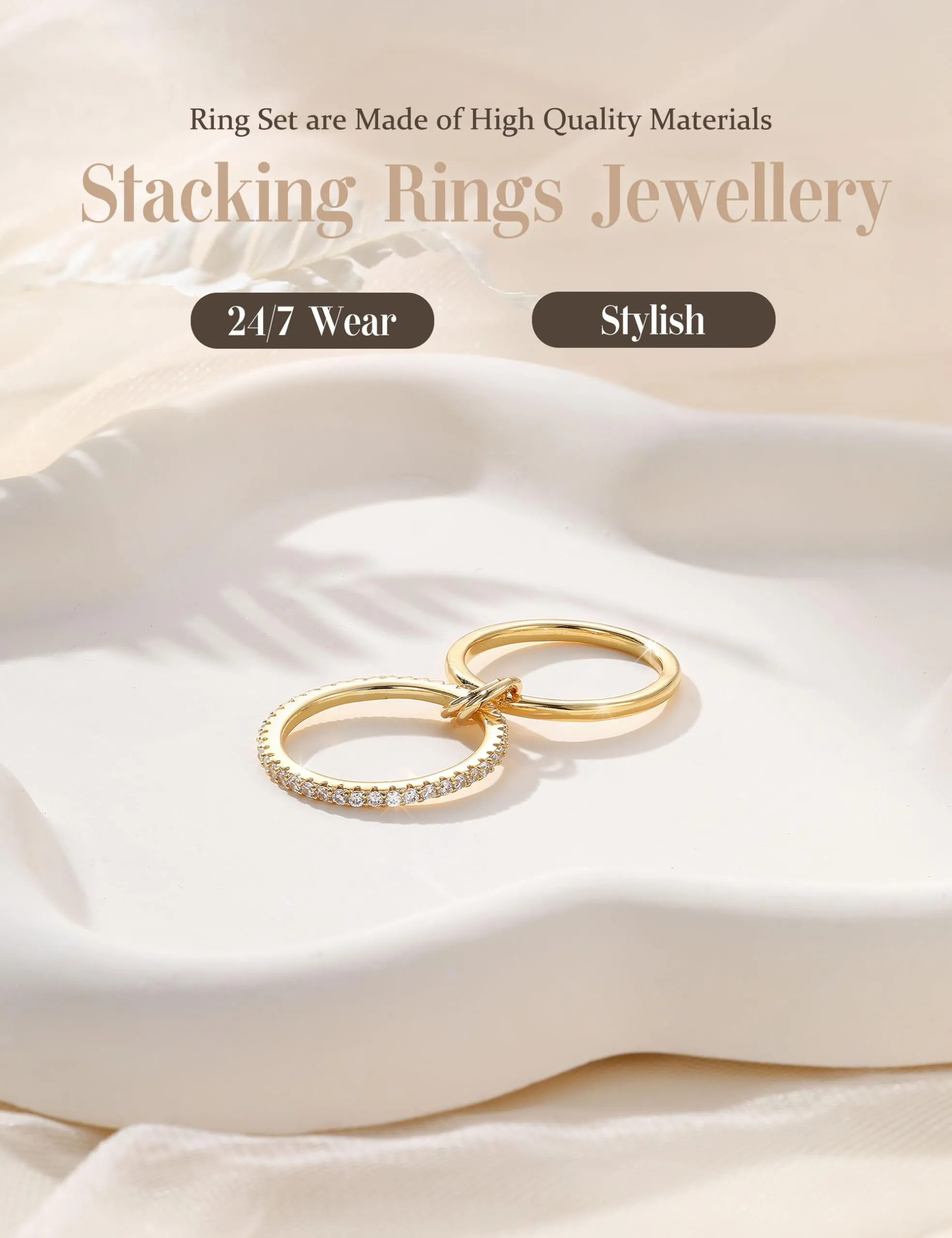 KRFY Set Anelli Donna 14K Placcato Oro e Argento con Zirconia Cubica 2P10 - immagine 6