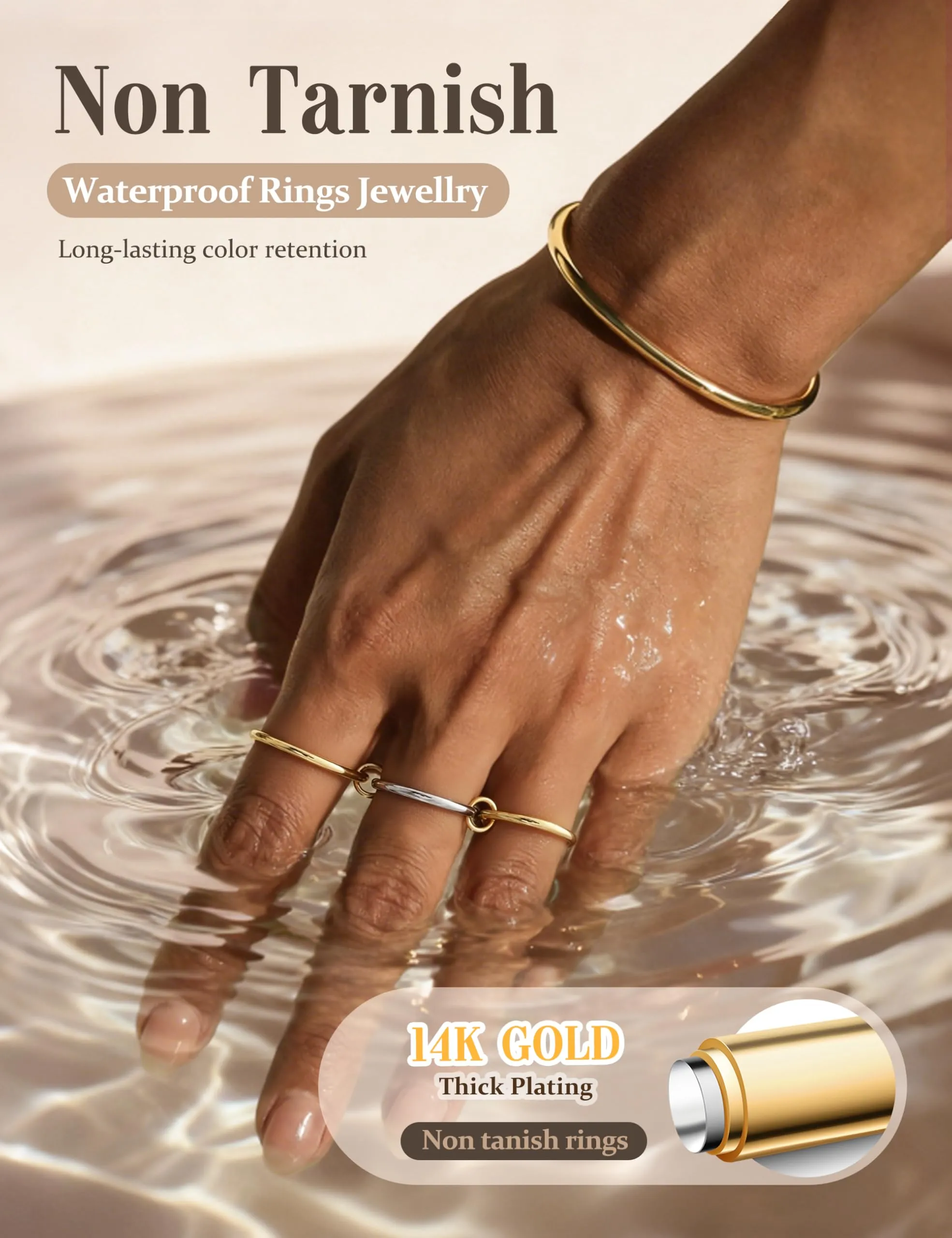 KRFY Set di 3 Anelli Donna in Oro e Argento, 14K Placcato Oro con Zirconia Cubica, Impermeabili 3PG11 - immagine 4