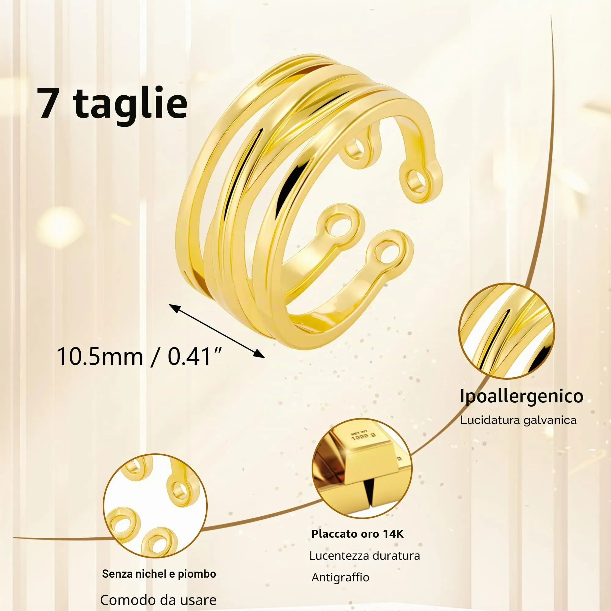 ALEXCRAFT Anello Oro Pollice Regolabile con Zirconi per Donna R0295 - immagine 5