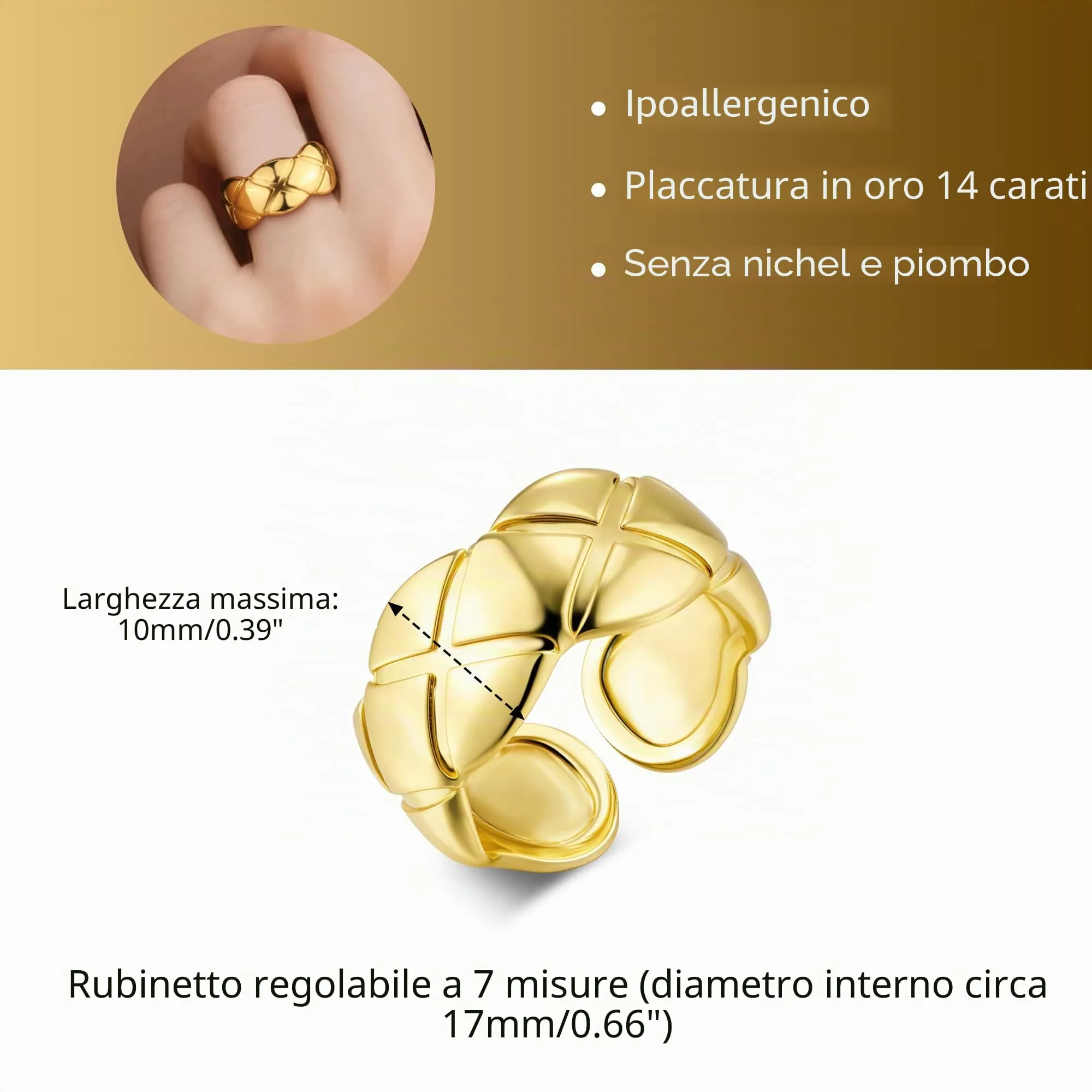 ALEXCRAFT Anello Oro Pollice Regolabile con Zirconi per Donna R0293 - immagine 4