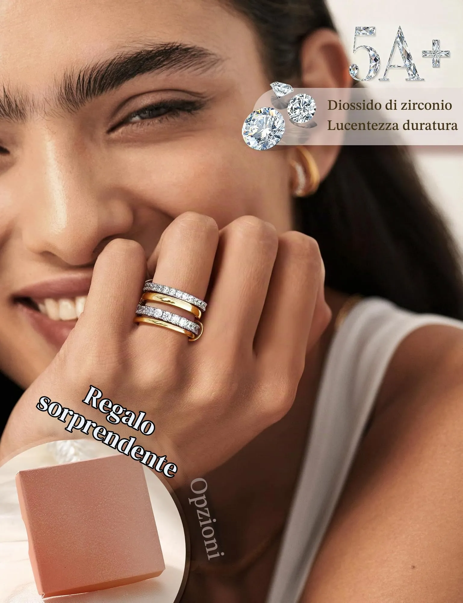 KRFY Set Anelli Donna 14K Placcato Oro e Argento con Zirconia Cubica, 4 Pezzi - immagine 3