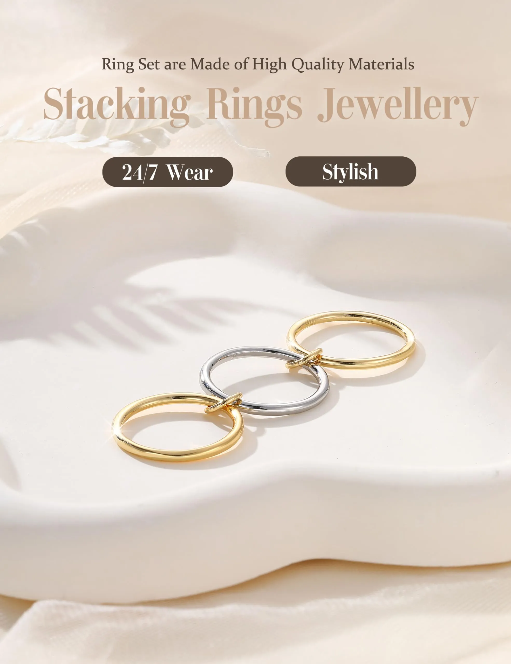 KRFY Set Anelli Donna 14K Placcato Oro e Argento con Zirconia Cubica 3PG10 - immagine 6