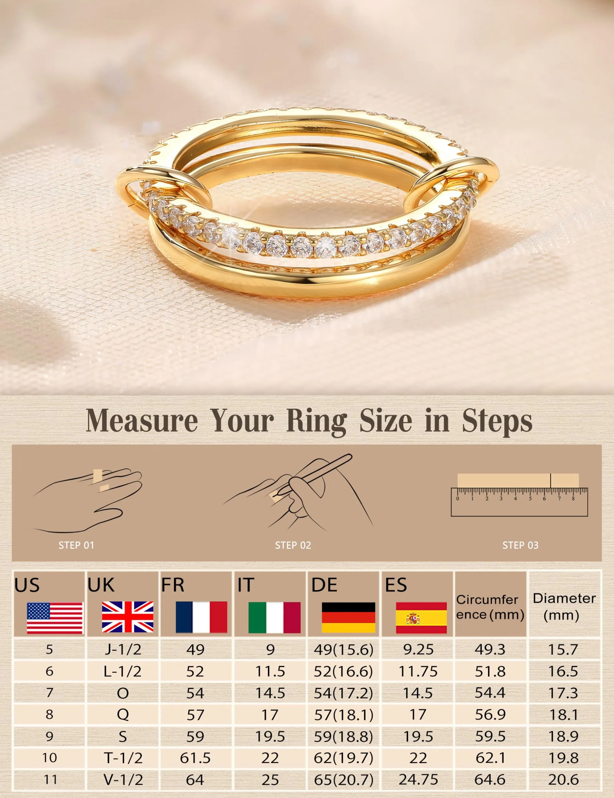 KRFY Set Anelli Donna 14K Placcato Oro e Argento con Zirconia Cubica, Impermeabile, 2P8 - immagine 5