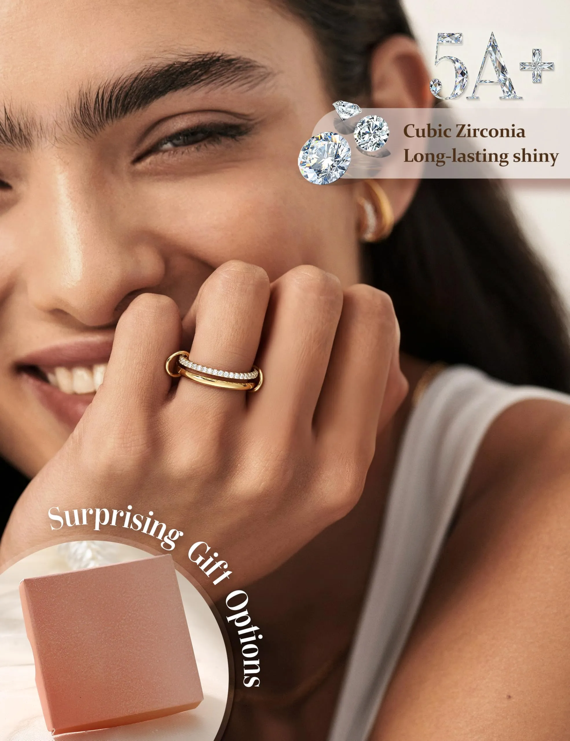 KRFY Set Anelli Donna 14K Placcato Oro e Argento con Zirconia Cubica 2P11 - immagine 3