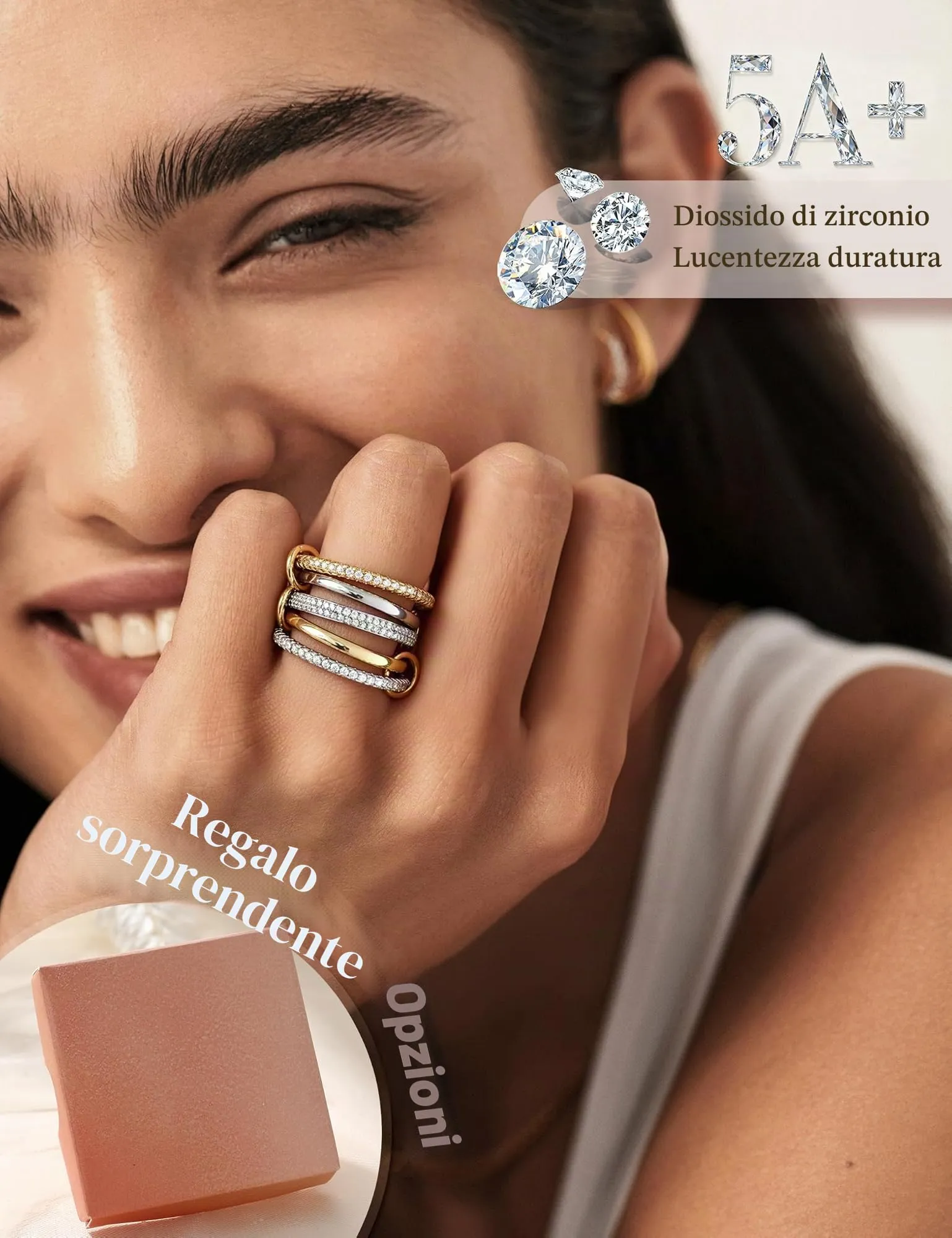 KRFY Set 5 Anelli Donna in 14K Placcato Oro e Zirconia Cubica, Impermeabile, 5P6 - immagine 3