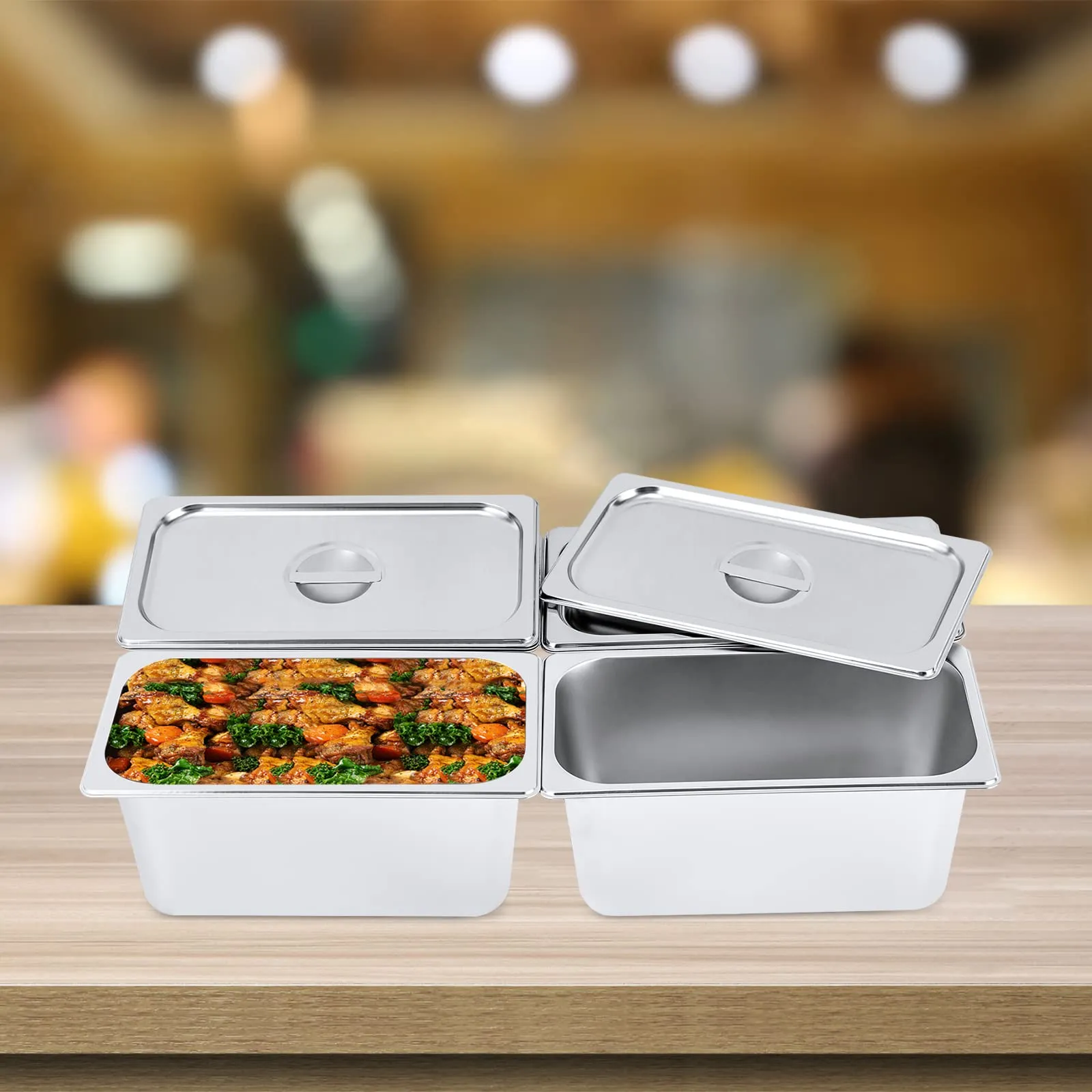 RjcdOPL Set di 4 vassoi GN 1/3 in acciaio inox, 5 l, 32,5 × 17,5 × 15 cm con coperchio - immagine 3