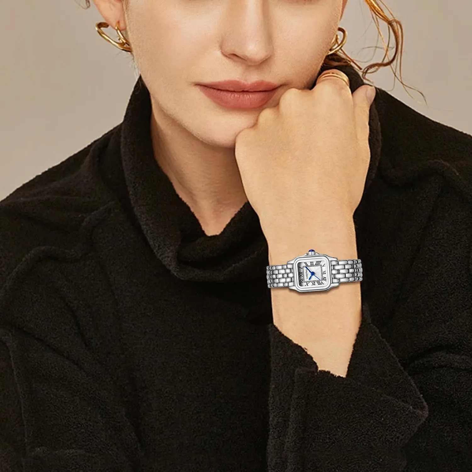 CHEETAH Orologio Donna Analogico al Quarzo Cassa Rettangolare Quadrante Romano Impermeabile - Bianco Argentato - immagine 7
