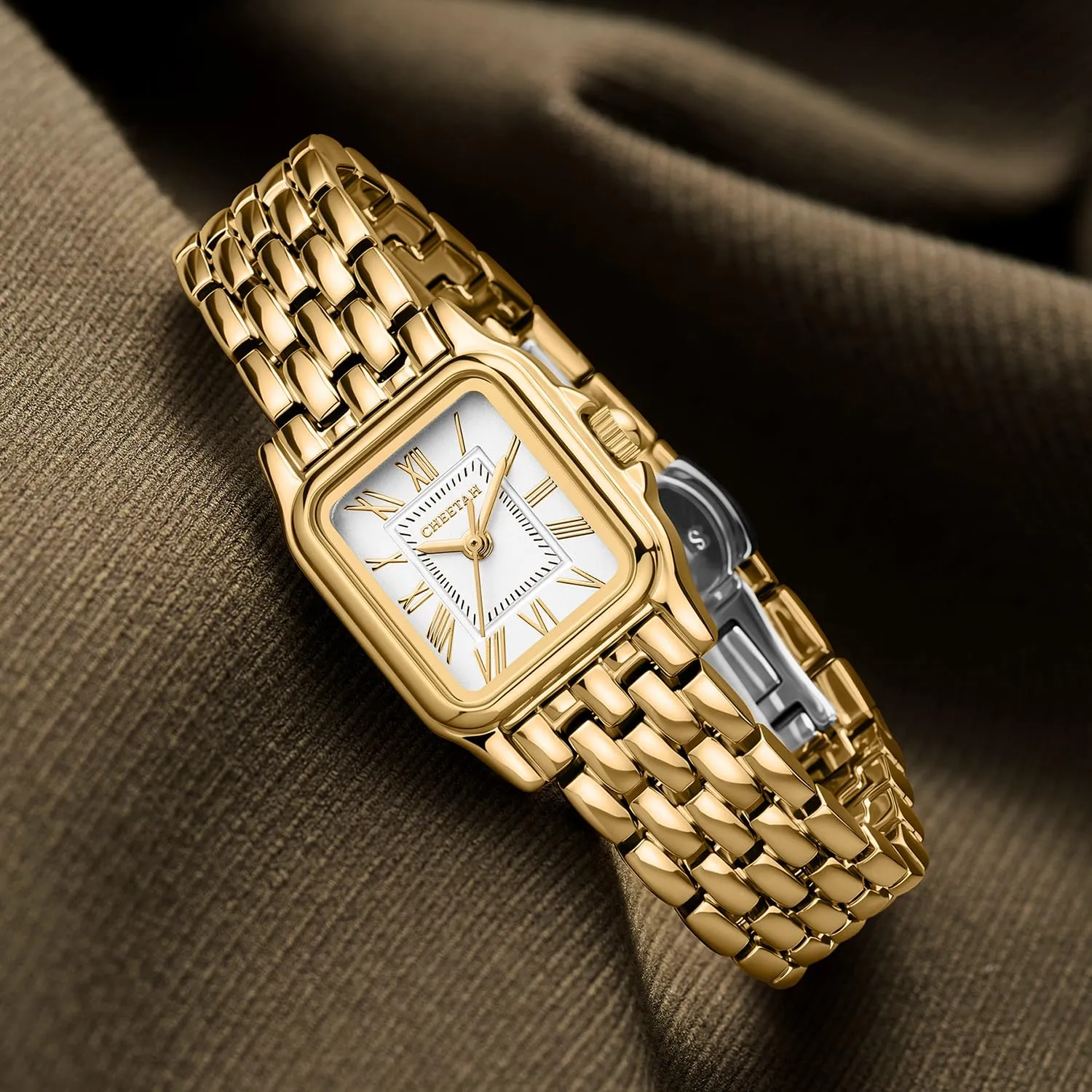 CHEETAH Orologio da donna in oro CH1501, cassa rettangolare quadrante romano, Oro Bianco - immagine 5
