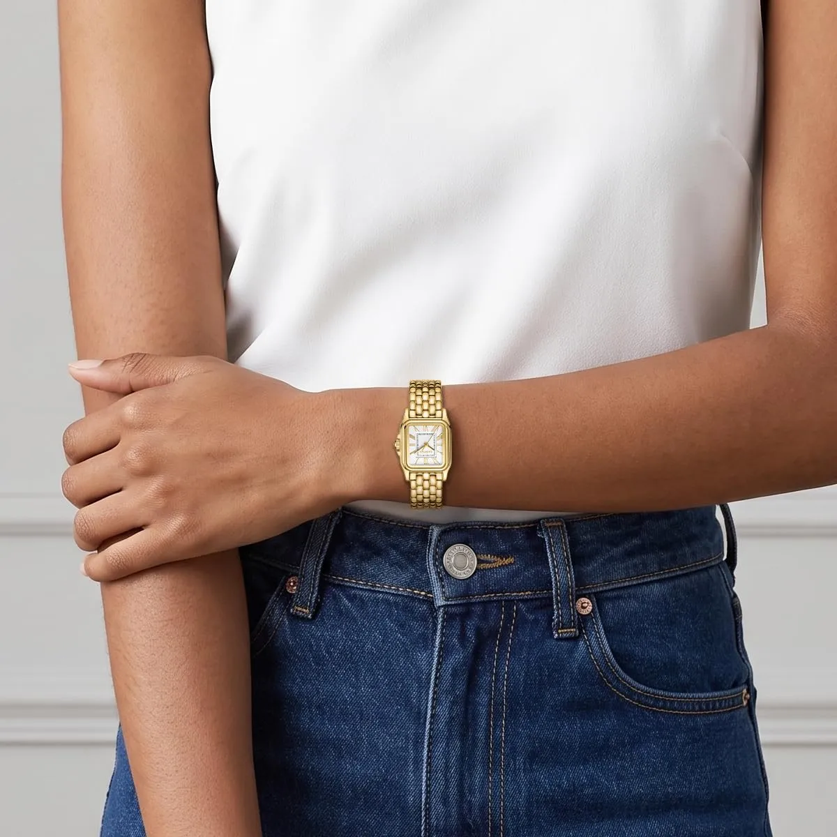 CHEETAH Orologio da donna in oro CH1501, cassa rettangolare quadrante romano, Oro Bianco - immagine 8
