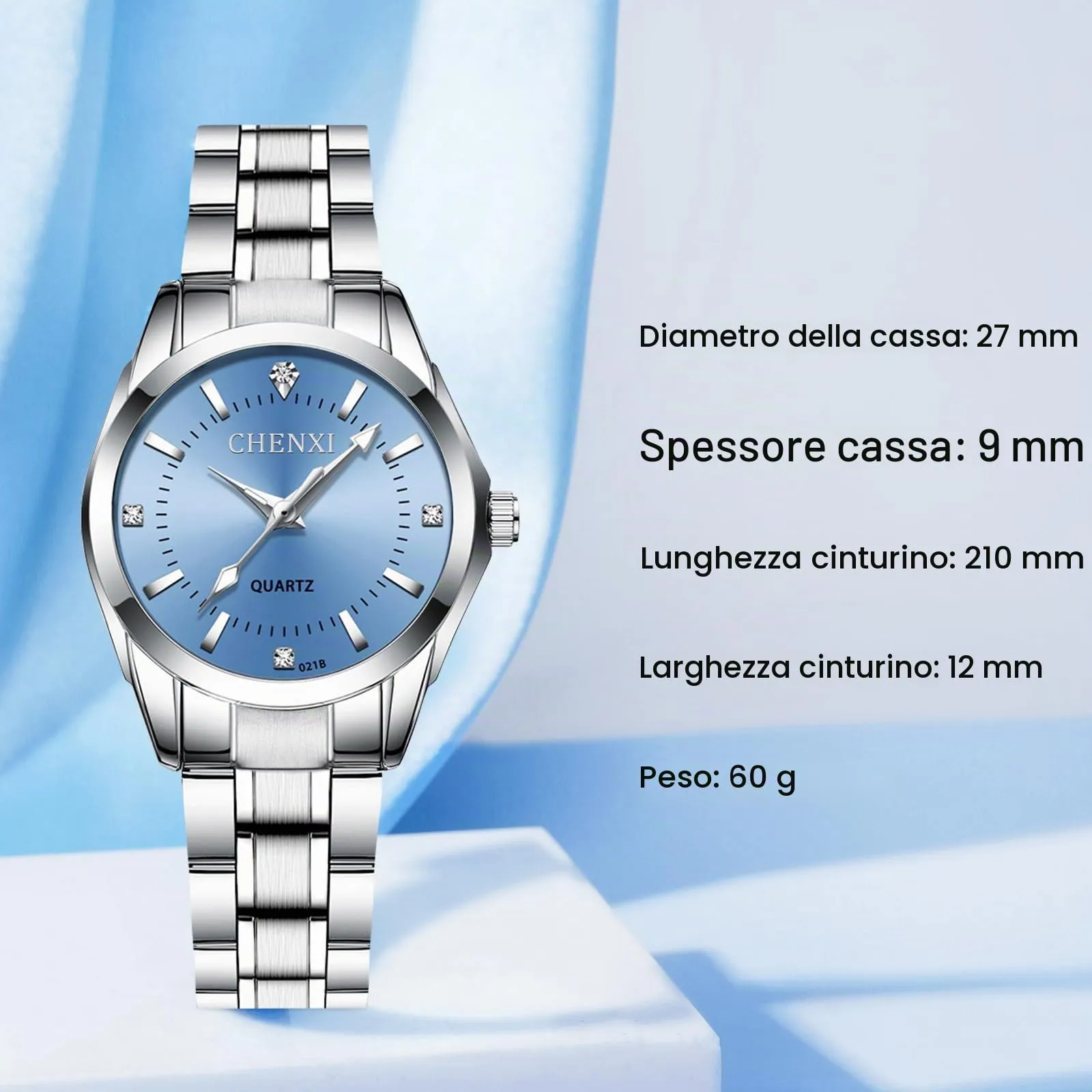 aswan watch Orologio al Quarzo Donna, Acciaio, Diamanti, Luminoso, 29,5 mm - immagine 6