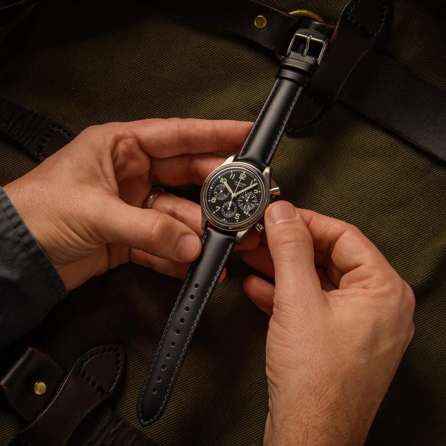Archer Watch Straps Cinturino in Pelle Pieno Fiore a Sgancio Rapido Nero, 18mm - immagine 3