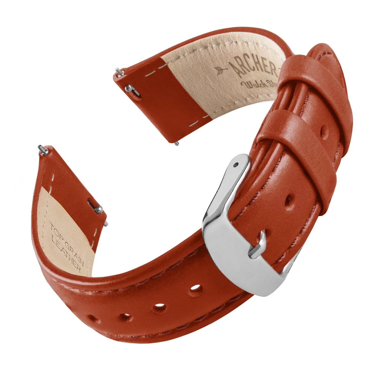 Archer Watch Straps Cinturino in Pelle Pieno Fiore a Sgancio Rapido (Cognac/Cucitura Abbinata, 18mm) - immagine 1