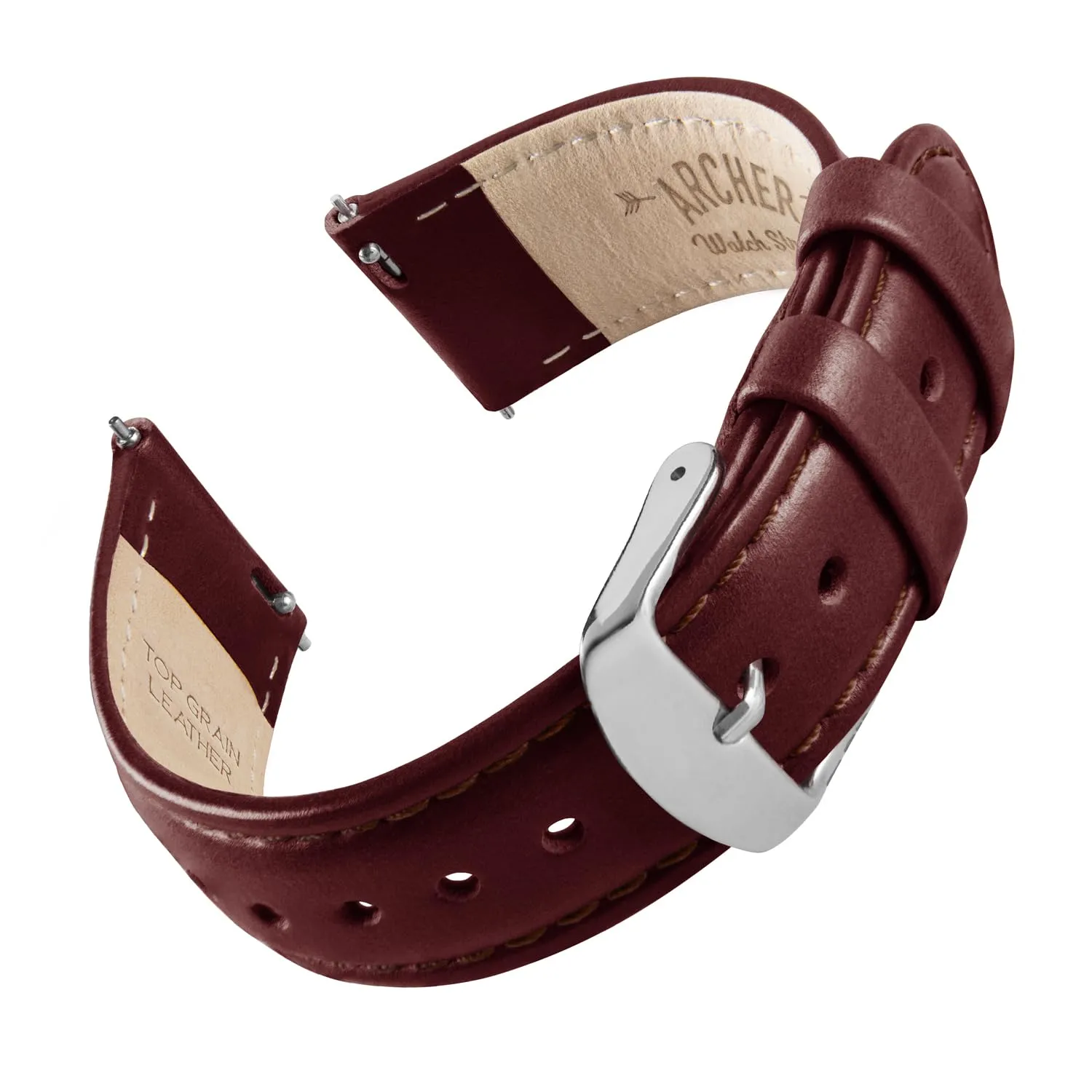 Archer Watch Straps Cinturini per Orologi a Sgancio Rapido in Pelle Pieno Fiore, Mogano/Cucitura Abbinata, 22mm - immagine 1