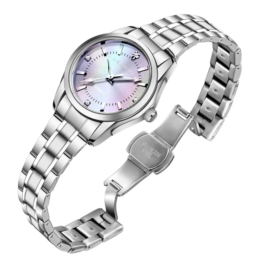 aswan watch Orologio al Quarzo Donna in Acciaio con Diamanti, Luminoso, 29,5 mm - immagine 3
