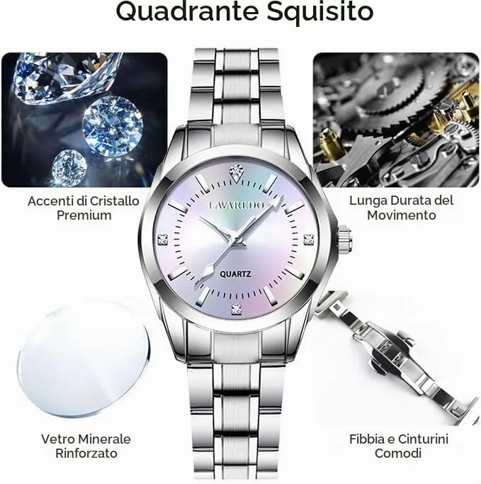 aswan watch Orologio al Quarzo Donna in Acciaio con Diamanti, Luminoso, 29,5 mm - immagine 5