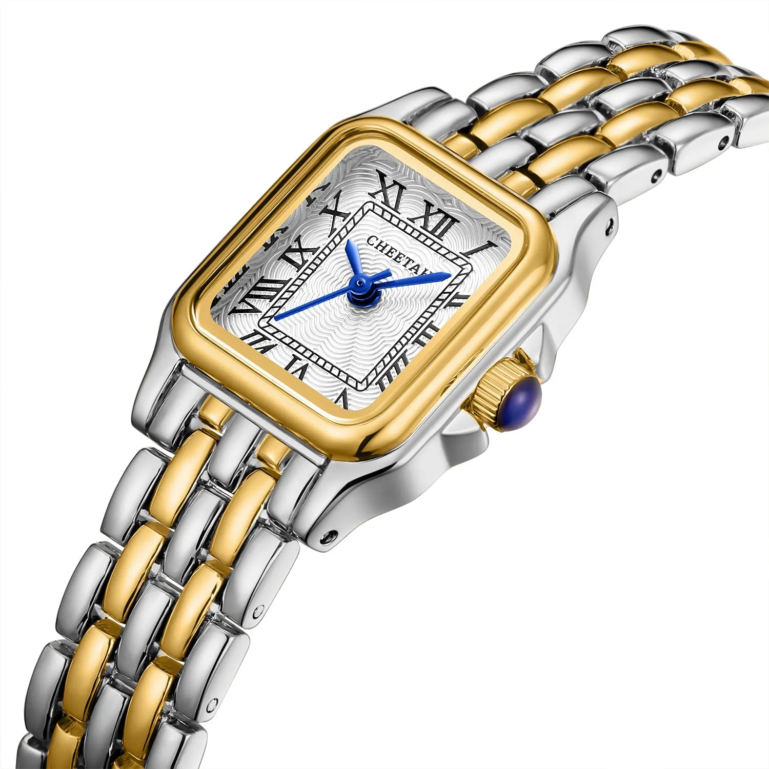 CHEETAH Orologio Donna Analogico al Quarzo con Bracciale Vintage, Cassa Rettangolare, Quadrante Romano, Impermeabile - Argento Oro Bianco - immagine 2
