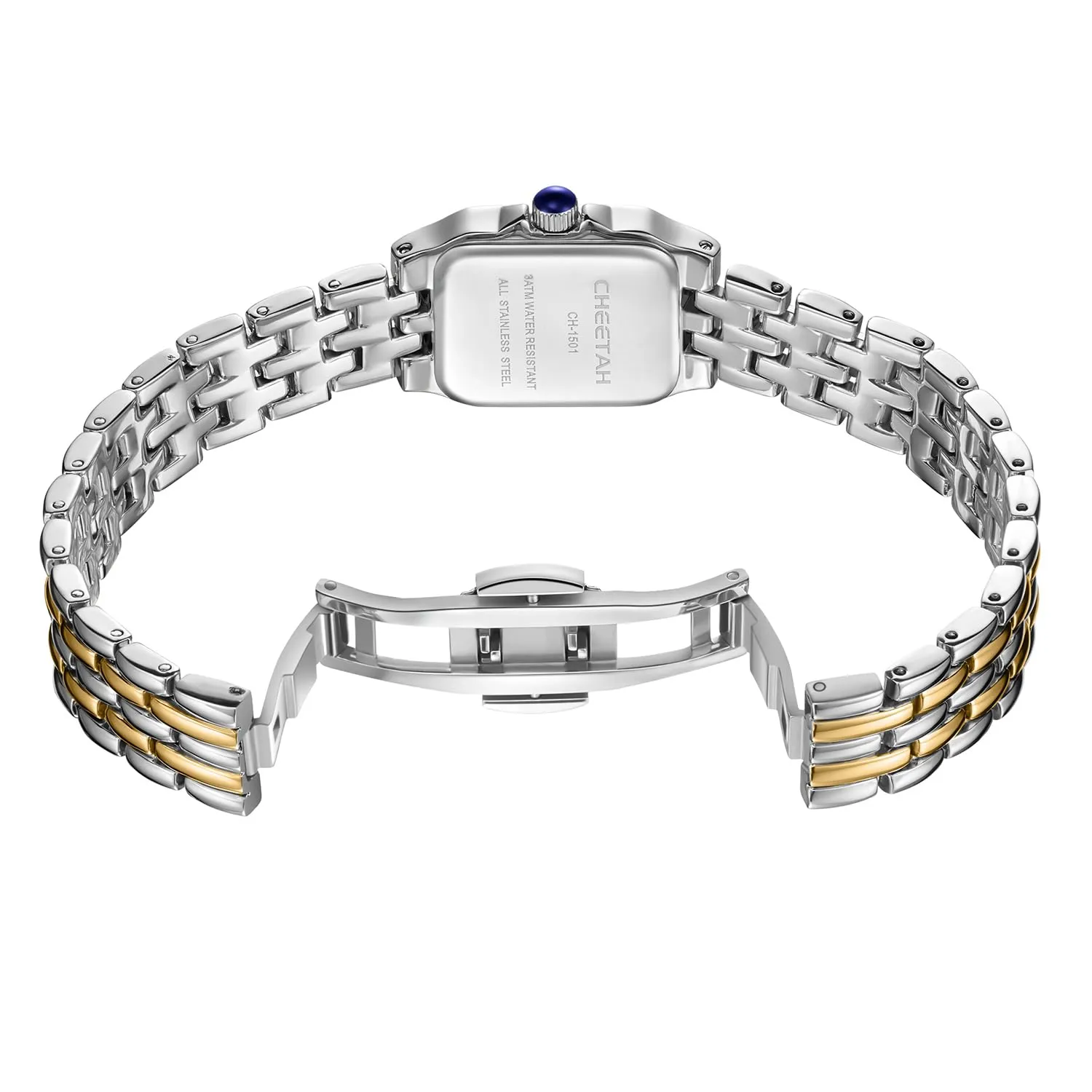 CHEETAH Orologio Donna Analogico al Quarzo con Bracciale Vintage, Cassa Rettangolare, Quadrante Romano, Impermeabile - Argento Oro Bianco - immagine 5