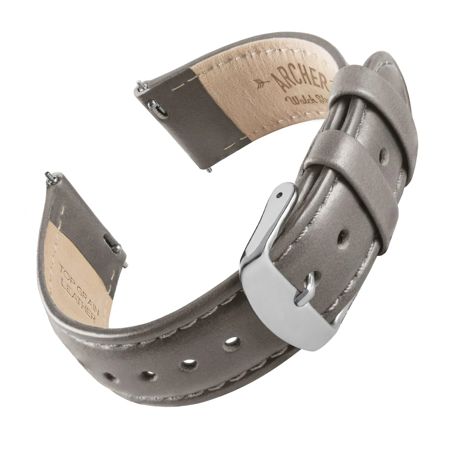Archer Watch Straps Cinturini per Orologi a Sgancio Rapido in Pelle Pieno Fiore, Grigio Peltro/Cucitura Abbinata, 22mm - immagine 1