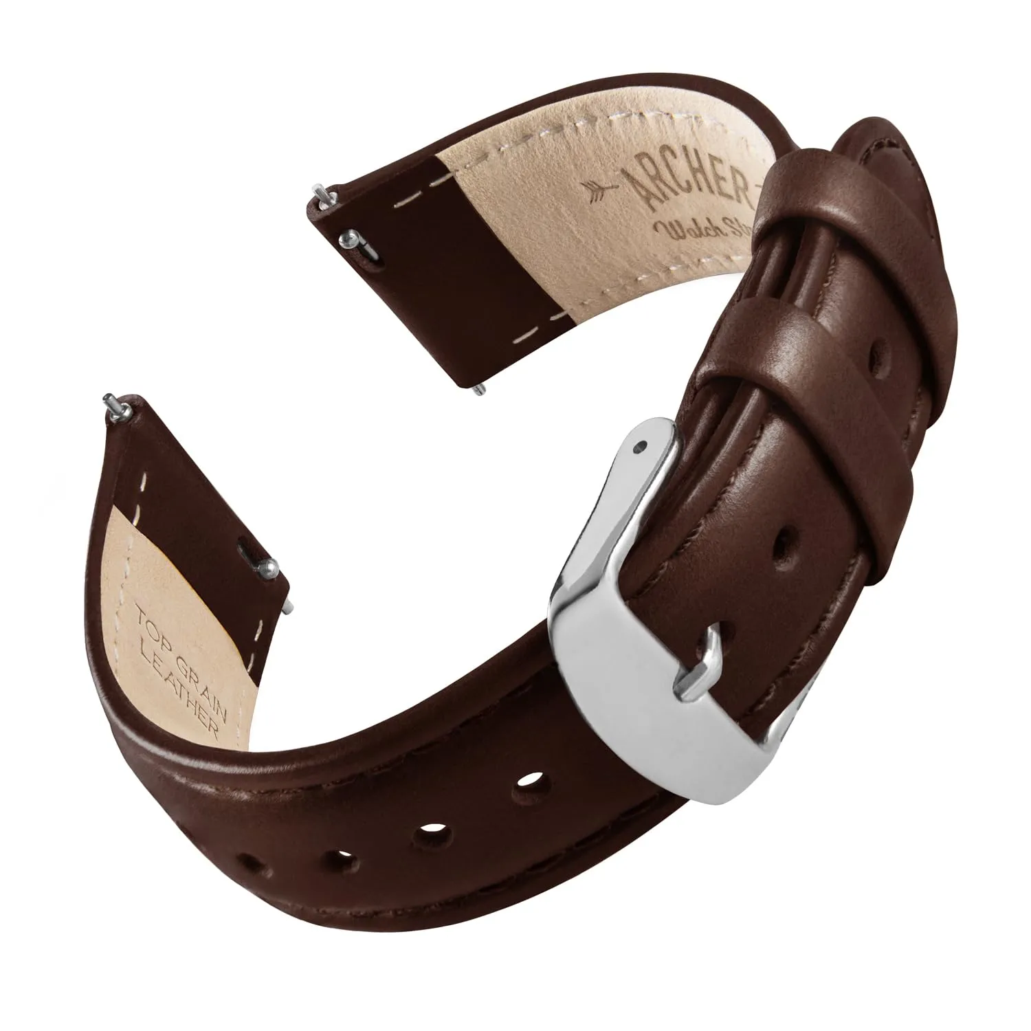 Archer Watch Straps Cinturino in Pelle Pieno Fiore a Sgancio Rapido, Castano Scuro/Cucitura Abbinata, 20mm - immagine 1