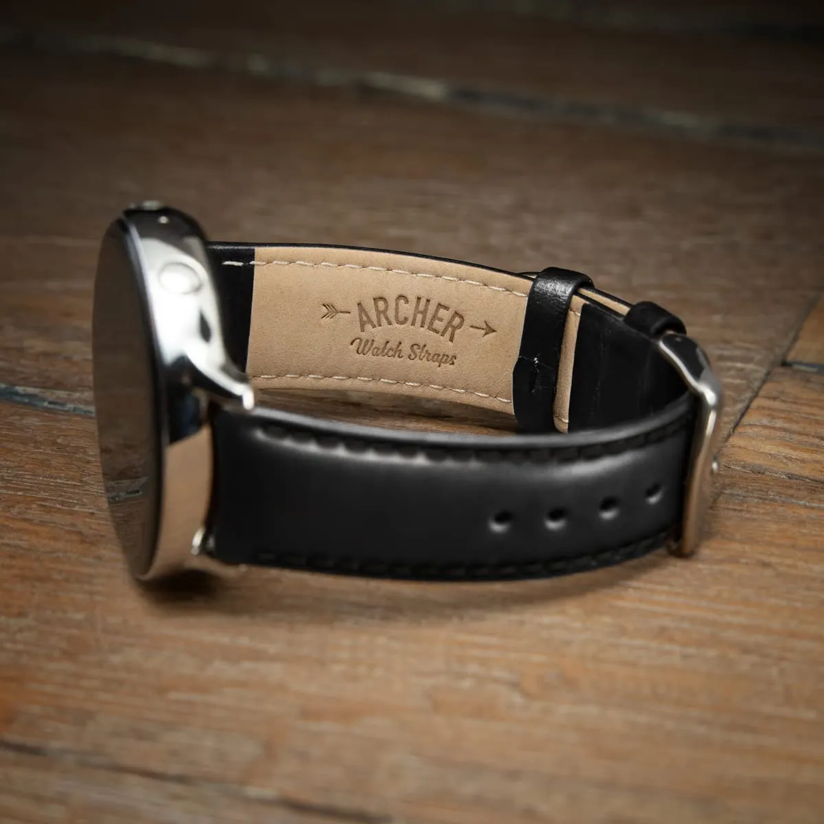 Archer Watch Straps Cinturini per Orologi a Sgancio Rapido in Pelle Pieno Fiore, Nero/Cucitura Abbinata, 22mm - immagine 2