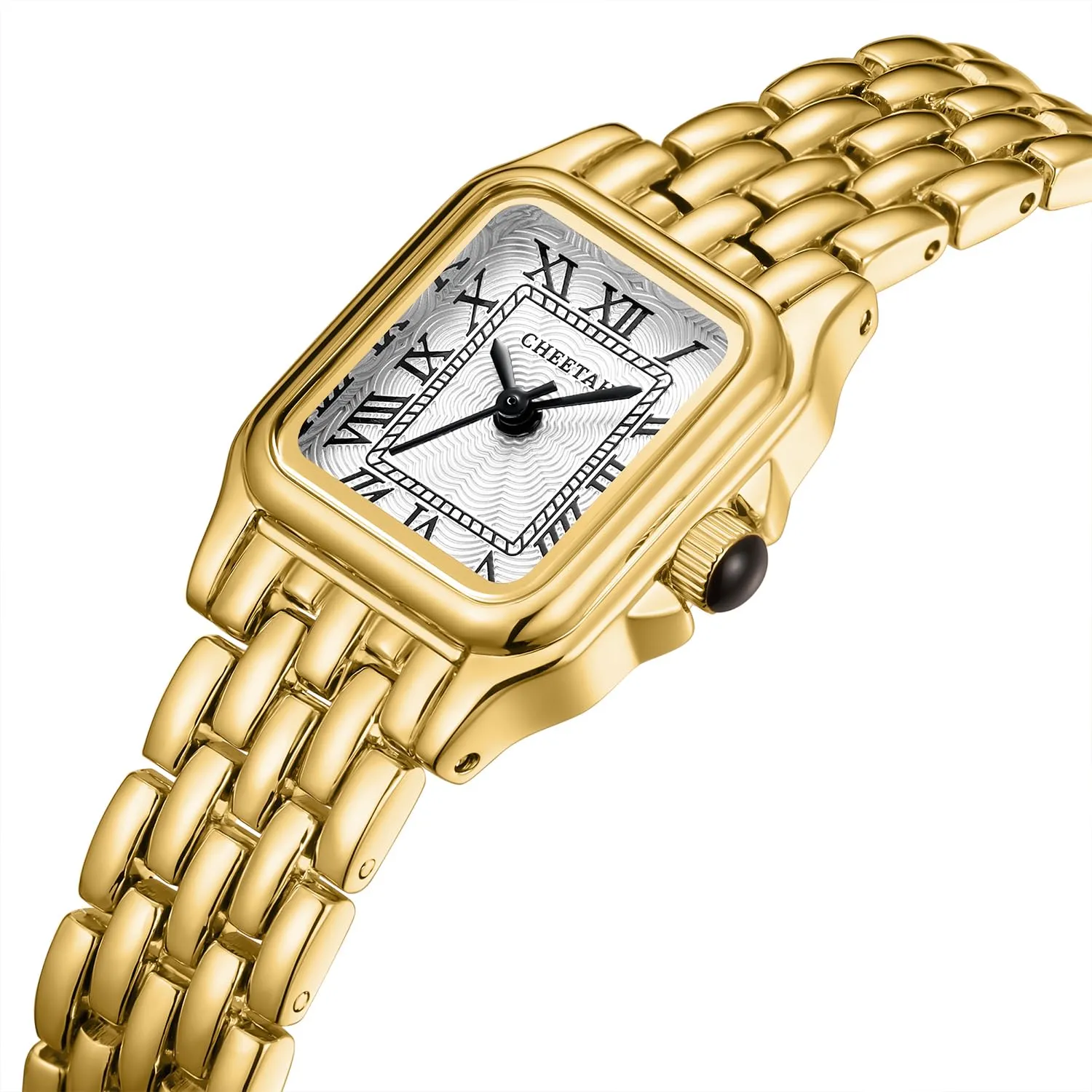 CHEETAH Orologio Donna Analogico al Quarzo Cassa Rettangolare Quadrante Romano Impermeabile 3ATM - Oro Bianco - immagine 2