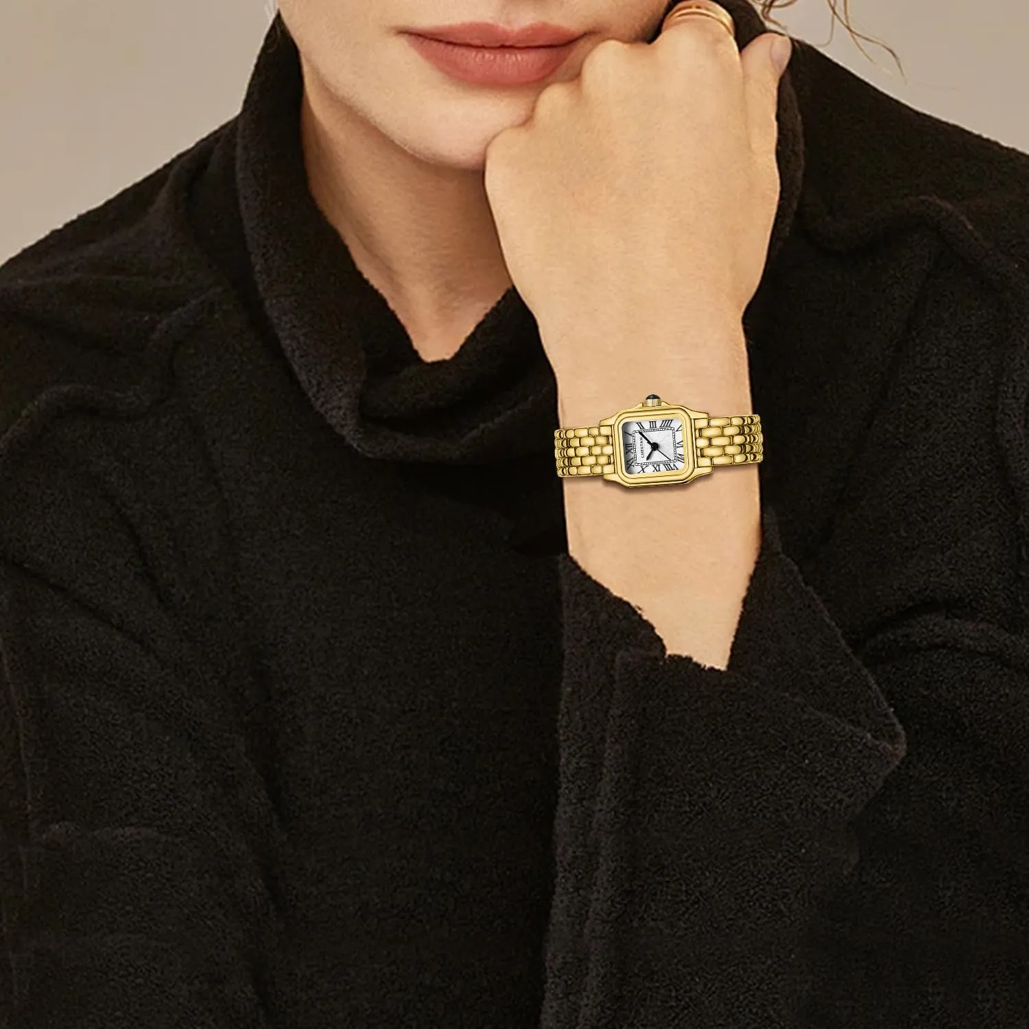 CHEETAH Orologio Donna Analogico al Quarzo Cassa Rettangolare Quadrante Romano Impermeabile 3ATM - Oro Bianco - immagine 6
