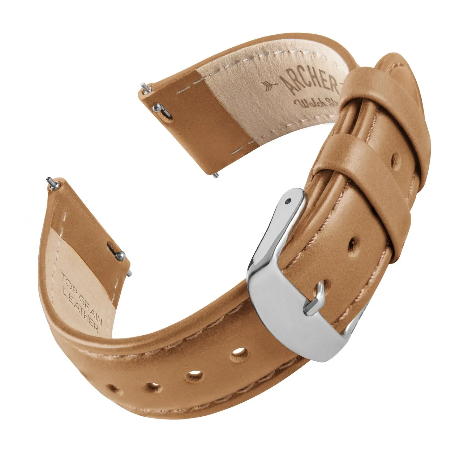 Archer Watch Straps Cinturino in Pelle Pieno Fiore a Sgancio Rapido, Cammello Marrone Chiaro, 22mm - immagine 1