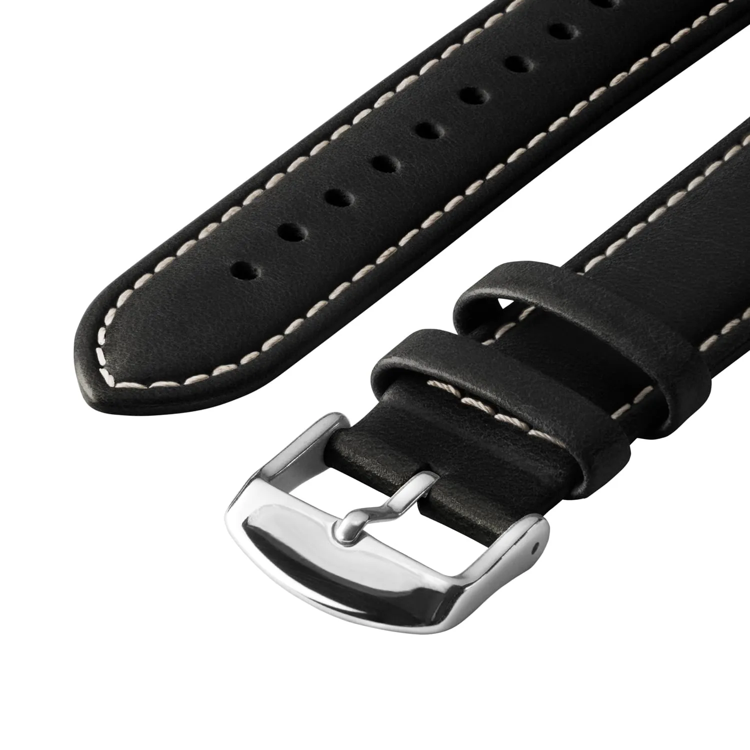 Archer Watch Straps Cinturini per Orologi a Sgancio Rapido in Pelle Pieno Fiore, Nero/Cucitura Bianco Naturale, 20mm - immagine 5
