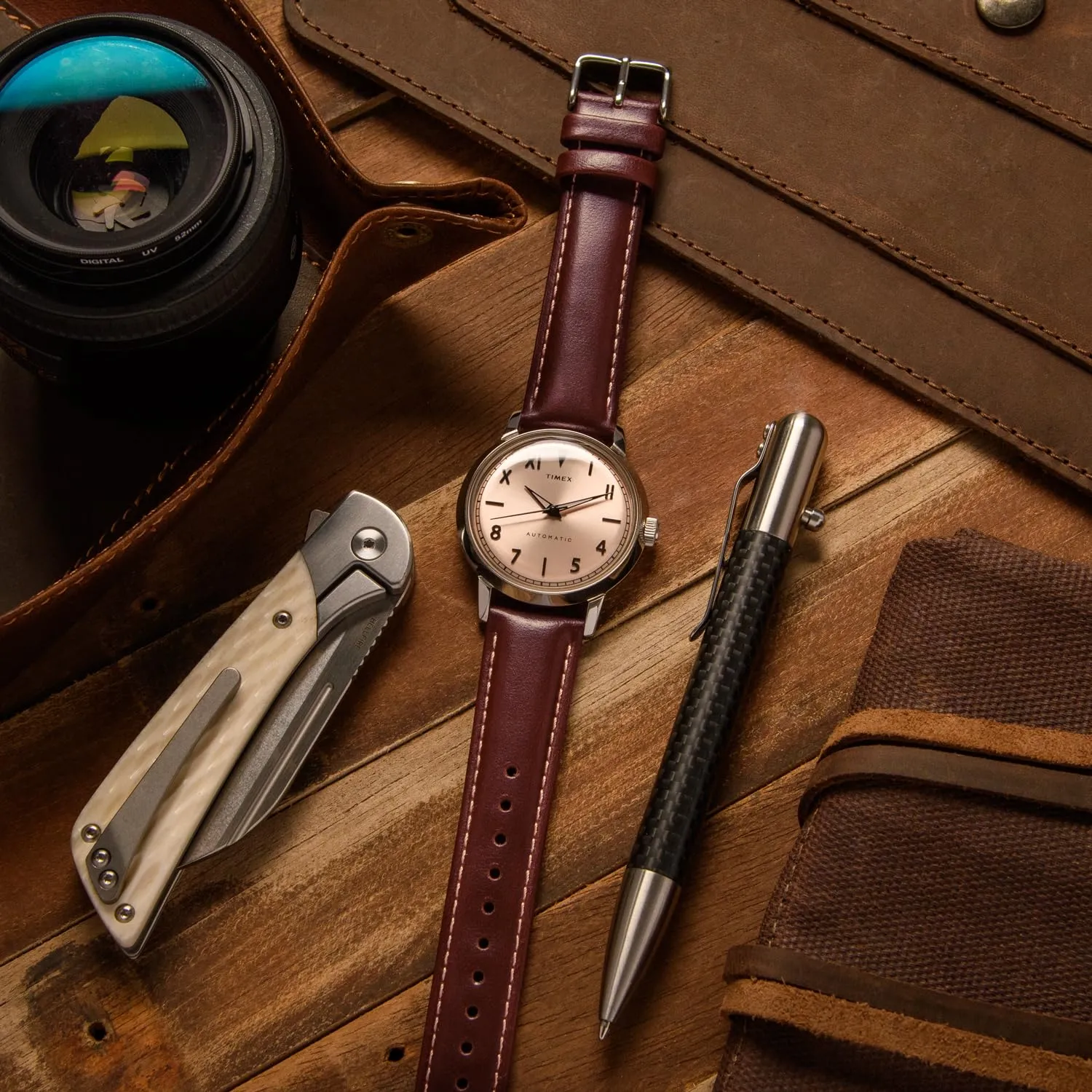 Archer Watch Straps Cinturino in Pelle Pieno Fiore a Sgancio Rapido, Mogano/Cucitura Bianco Naturale, 20mm - immagine 3