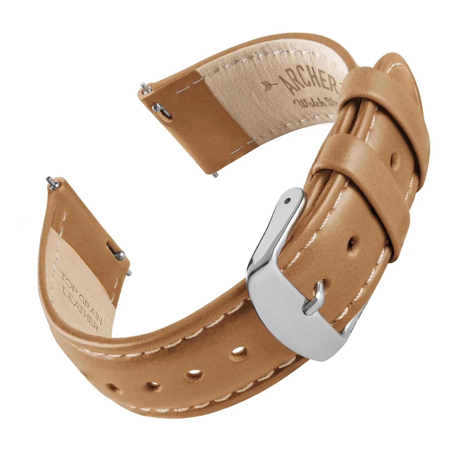 Archer Watch Straps Cinturini per Orologi a Sgancio Rapido in Pelle Pieno Fiore, Cammello Marrone Chiaro/Cucitura Bianco Naturale, 20mm - immagine 1