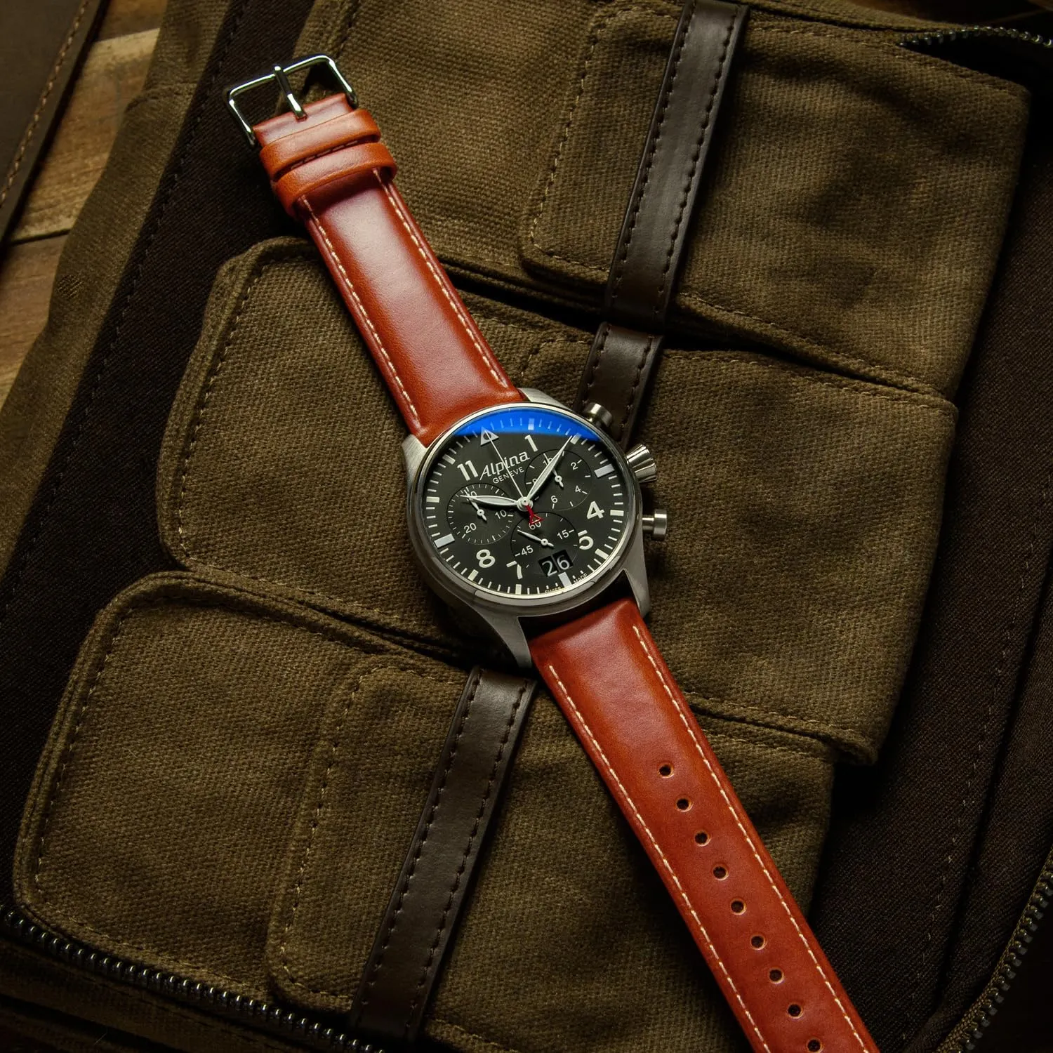 Archer Watch Straps Cinturini in Pelle Pieno Fiore a Sgancio Rapido, Cognac/Cucitura Bianco Naturale, 20mm - immagine 3