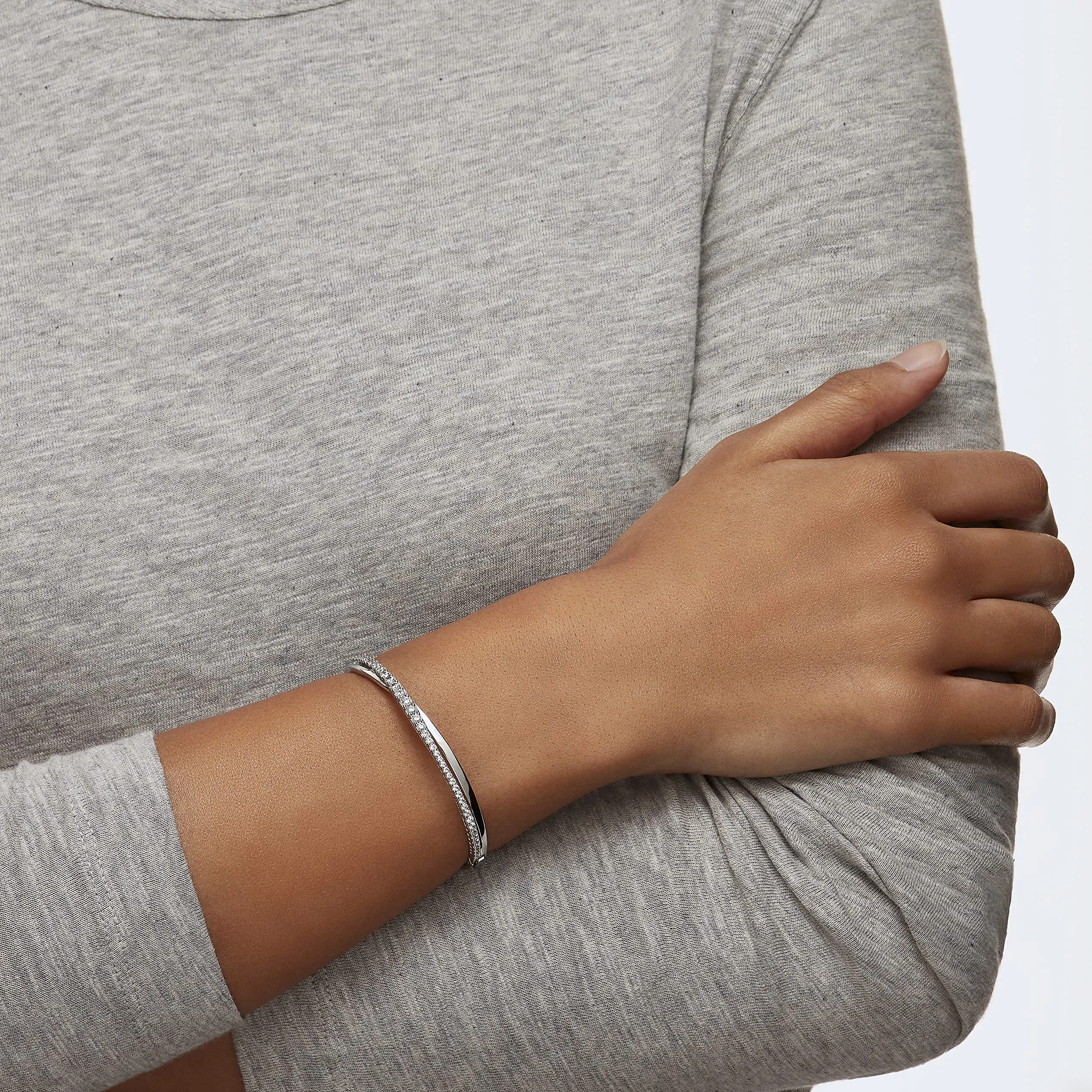 Swarovski Bracciale rigido Twist, Bianco, Placcato rodio - immagine 5