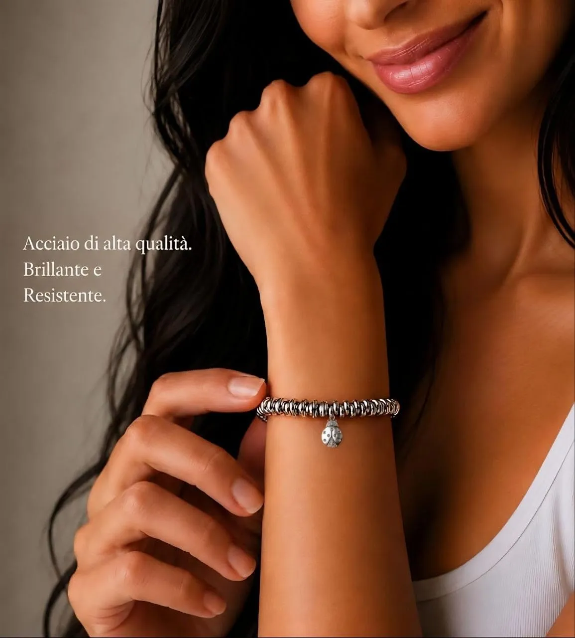 Dada Gioielli Bracciale Donna Anelli Intrecciati a Nodino con Ciondolo Coccinella in Acciaio Inossidabile Nickel-Free - immagine 2