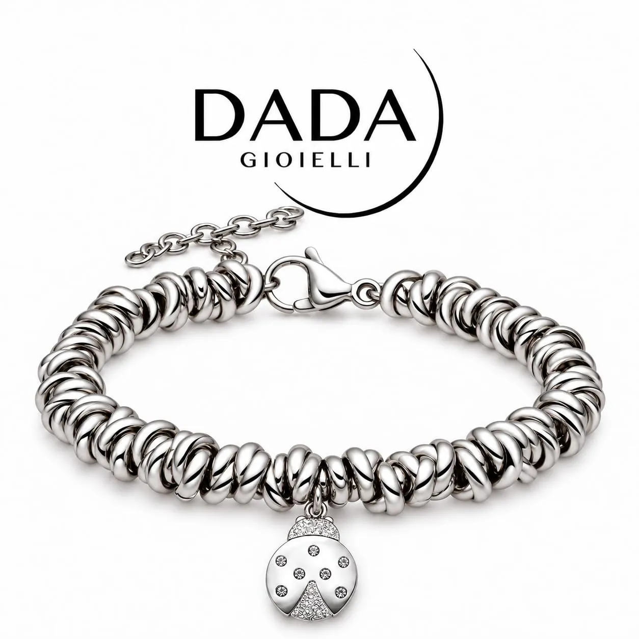 Dada Gioielli Bracciale Donna Anelli Intrecciati a Nodino con Ciondolo Coccinella in Acciaio Inossidabile Nickel-Free - immagine 7