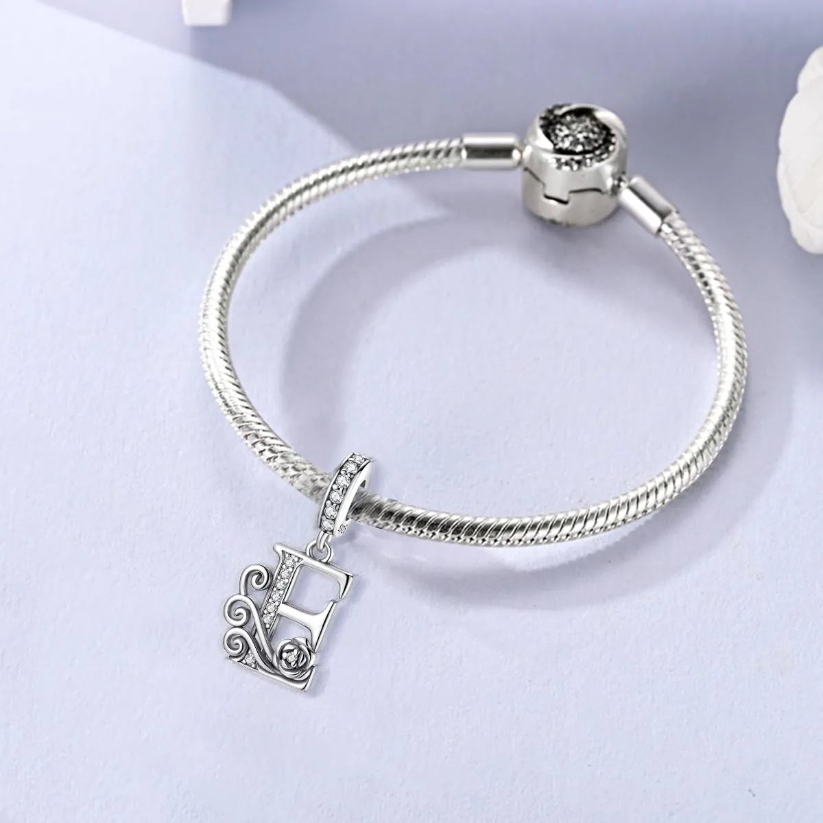 LNQOBU Ciondolo Lettera Alfabeto in Argento Sterling 925 con Zirconia 5A Compatibile con Pandora e Bracciali Europei da Donna - immagine 2