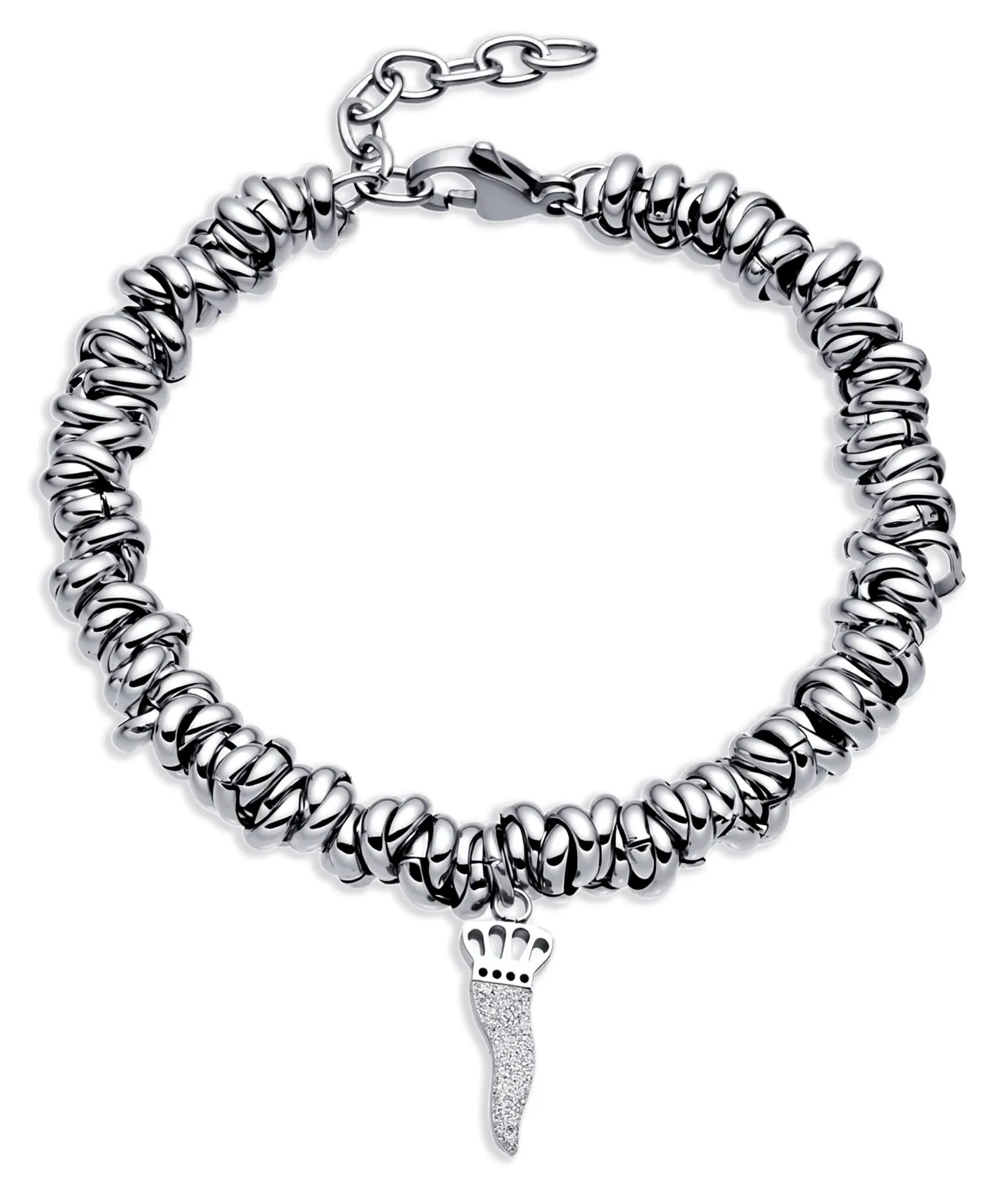 Dada Gioielli Bracciale Donna con Anelli Intrecciati a Nodino e Ciondolo Cornetto Italiano in Acciaio Inossidabile Nickel-Free - immagine 1