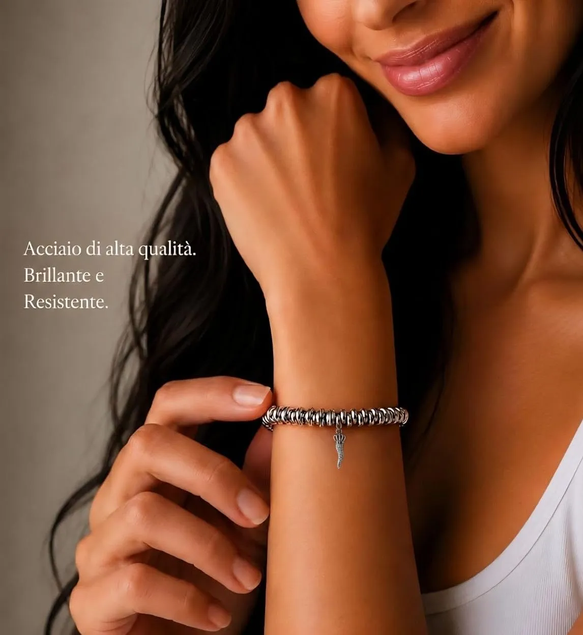 Dada Gioielli Bracciale Donna con Anelli Intrecciati a Nodino e Ciondolo Cornetto Italiano in Acciaio Inossidabile Nickel-Free - immagine 2