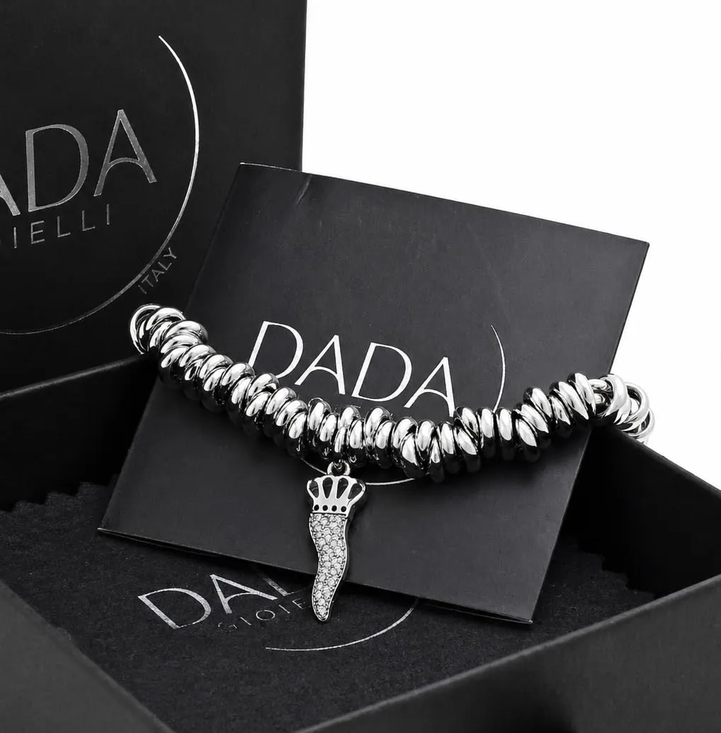 Dada Gioielli Bracciale Donna con Anelli Intrecciati a Nodino e Ciondolo Cornetto Italiano in Acciaio Inossidabile Nickel-Free - immagine 5