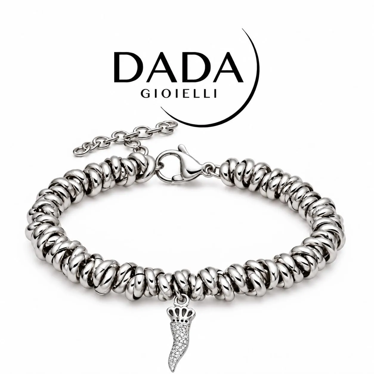 Dada Gioielli Bracciale Donna con Anelli Intrecciati a Nodino e Ciondolo Cornetto Italiano in Acciaio Inossidabile Nickel-Free - immagine 7