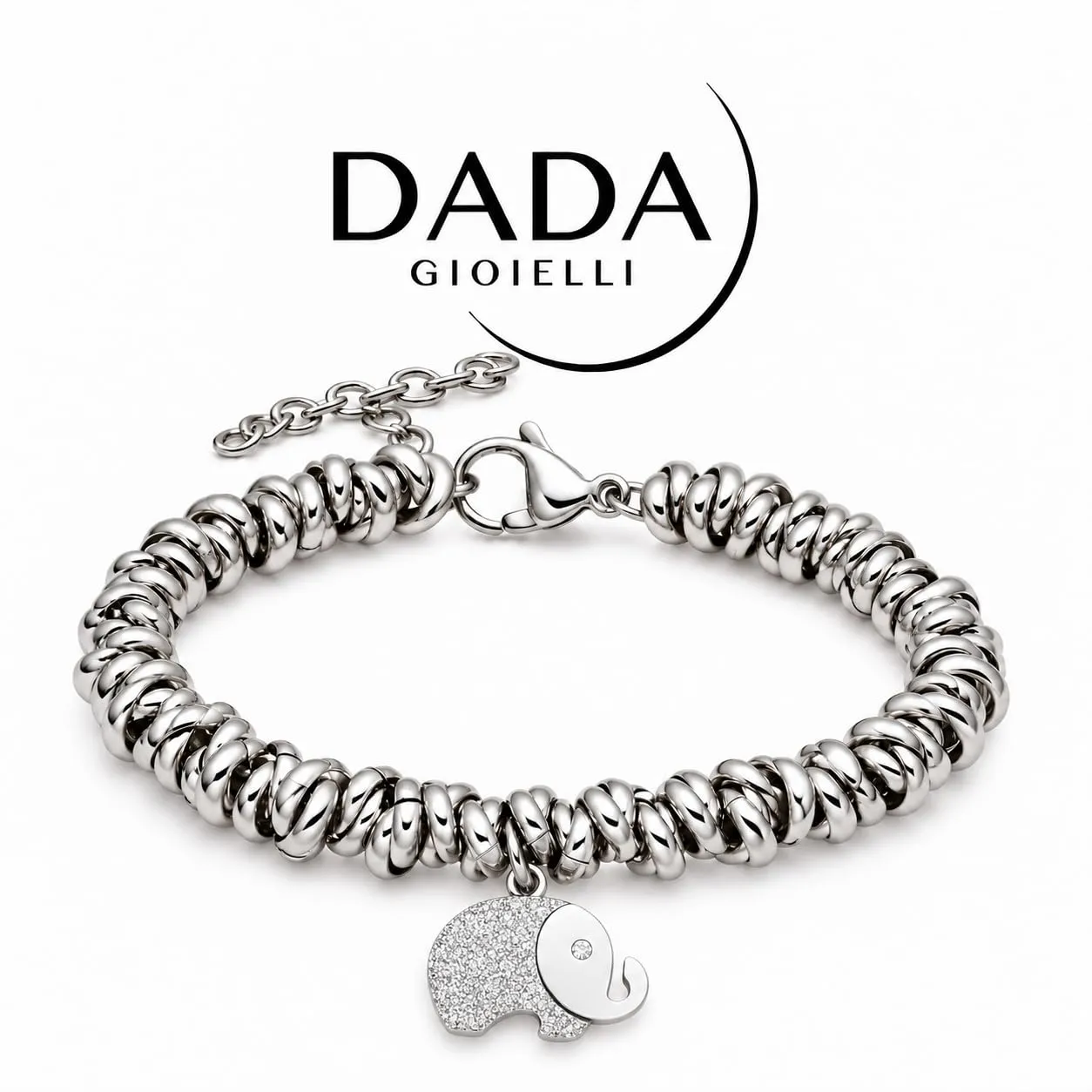 Dada Gioielli Bracciale Donna Anelli Intrecciati a Nodino con Ciondolo Elefante, Acciaio Inossidabile Nickel-Free - immagine 7