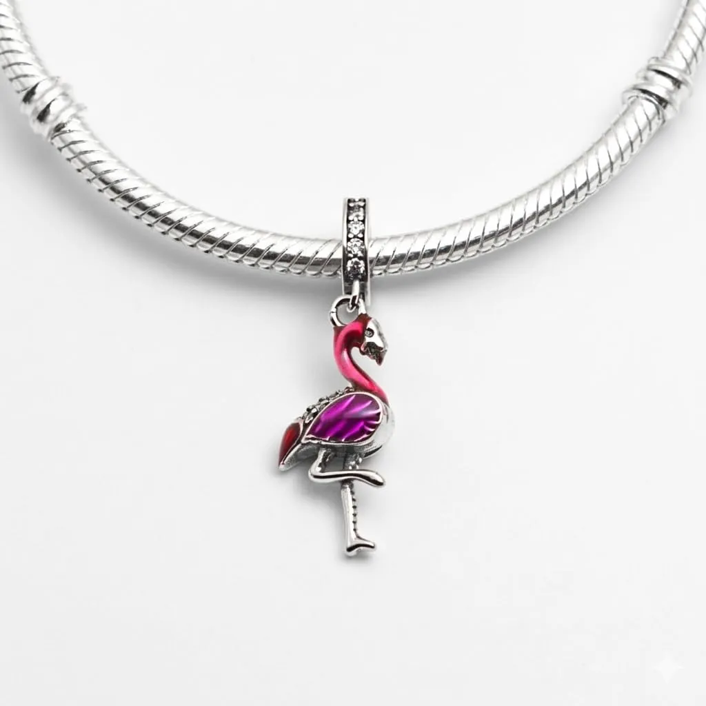MariaFonte Charm Fenicottero Rosa in Argento 925 e Zirconia Bianca - immagine 8
