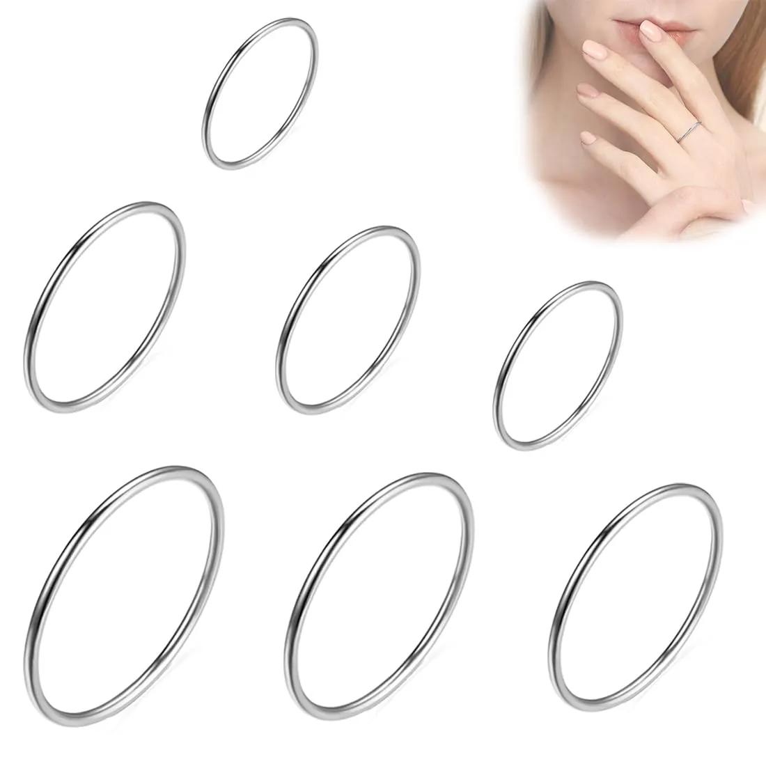 TEOZBLU Set di 7 Anelli Impilabili in Acciaio Inox da Donna, Taglie 3/4/5/6/7/8/9 - immagine 1