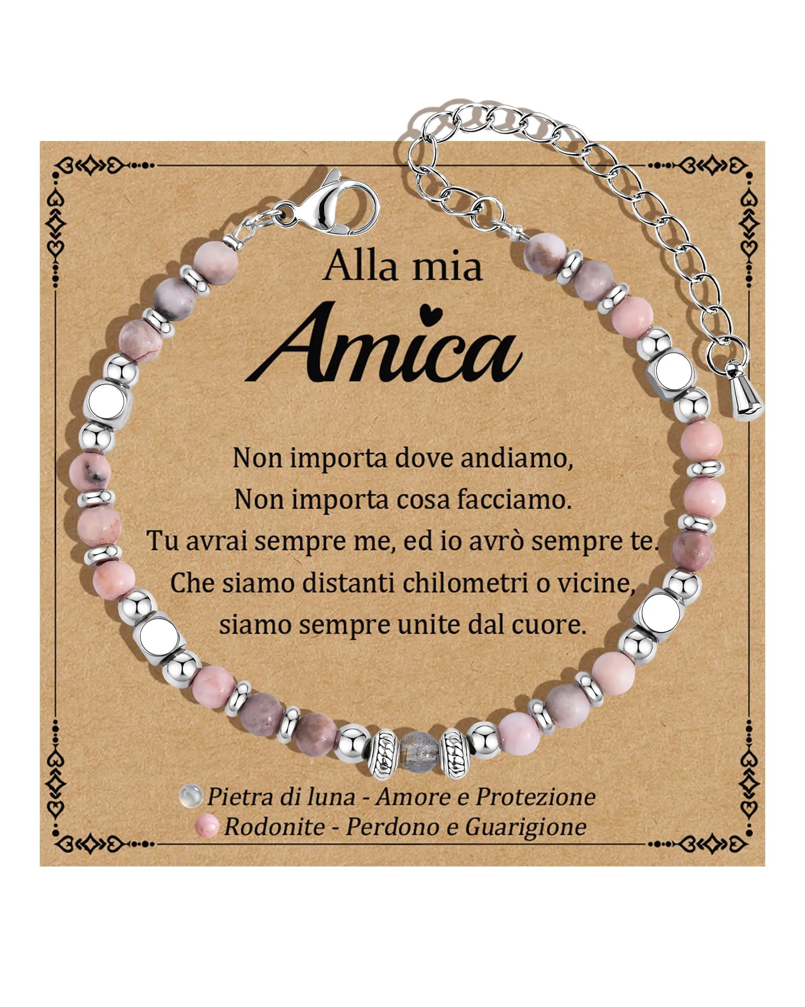 CheersLife Bracciale Donna Amicizia in Pietra di Luna e Rodonite con Acciaio Inossidabile - immagine 1